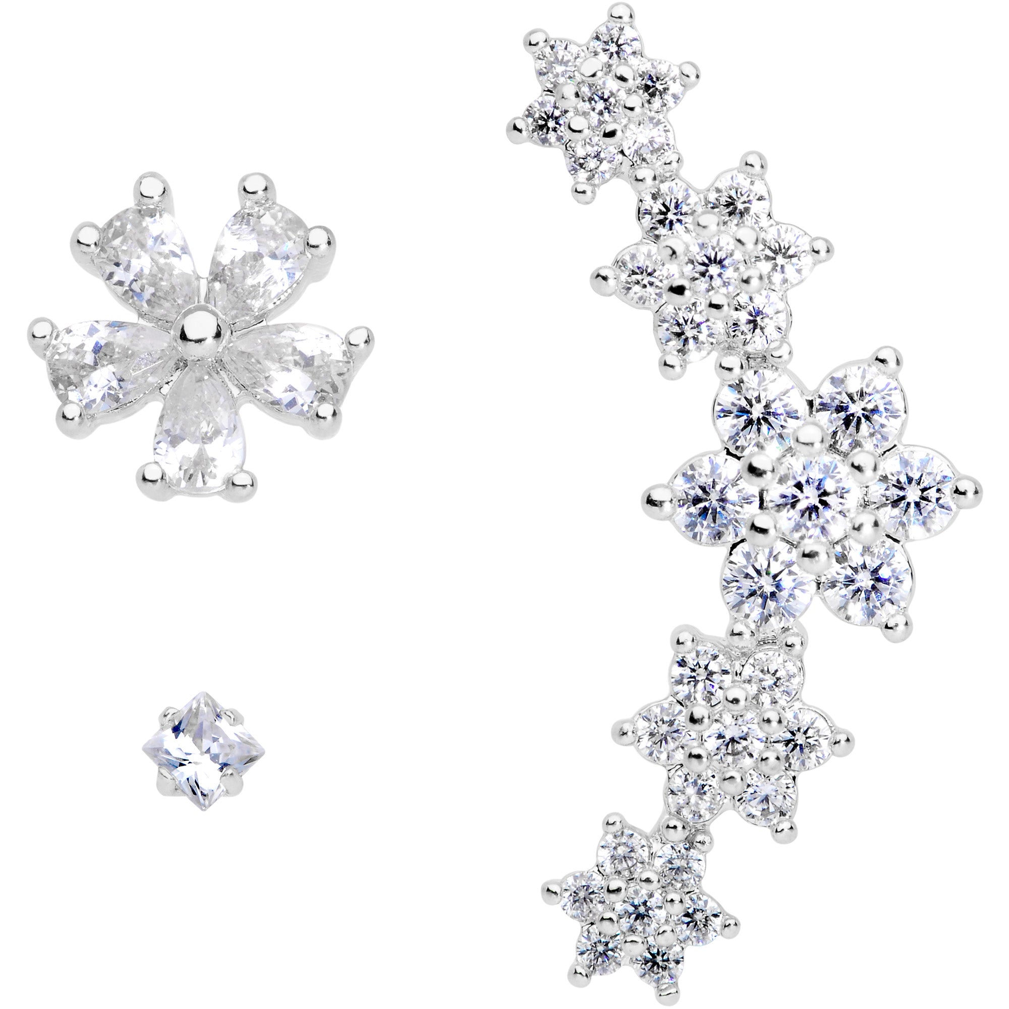 16G 1/4 Clear CZ Gem Floral Labret Tragus Set of 3