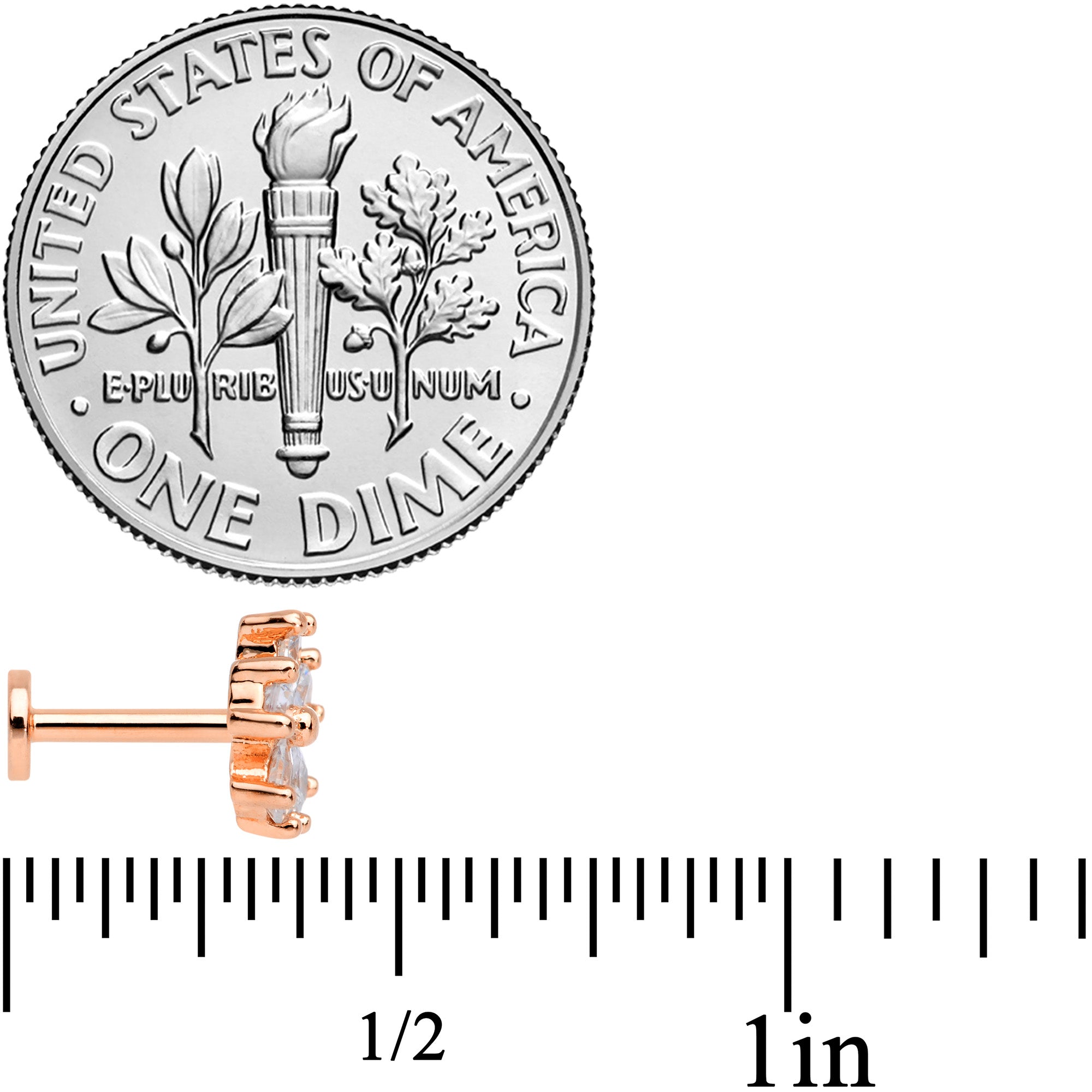 16G 1/4 CZ Rose Gold Tone Internal Thread Labret Tragus Set of 6