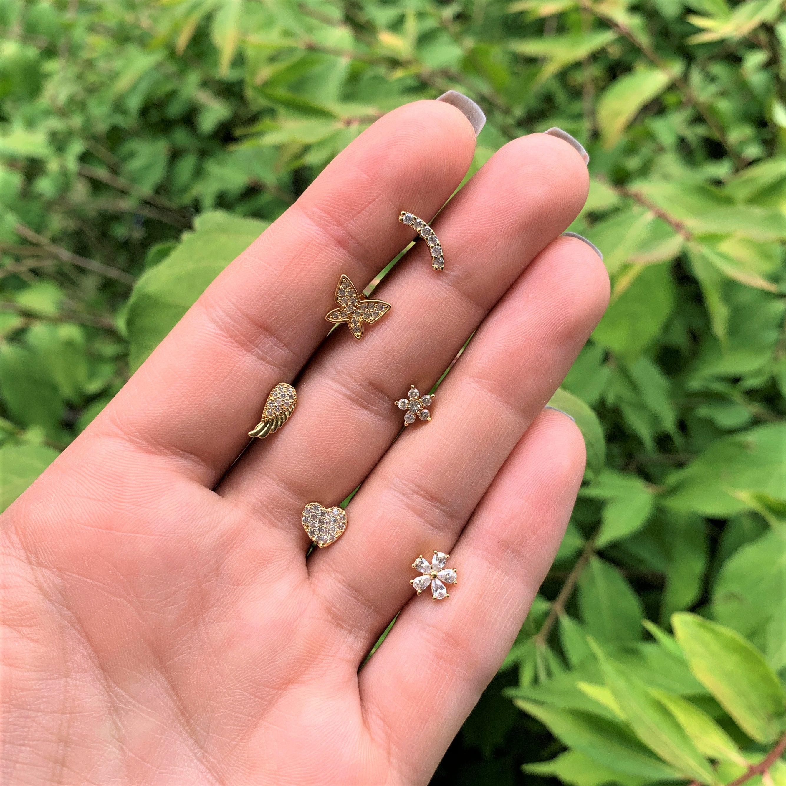 16G 1/4 CZ Gold Tone Internal Thread Labret Tragus Set of 6