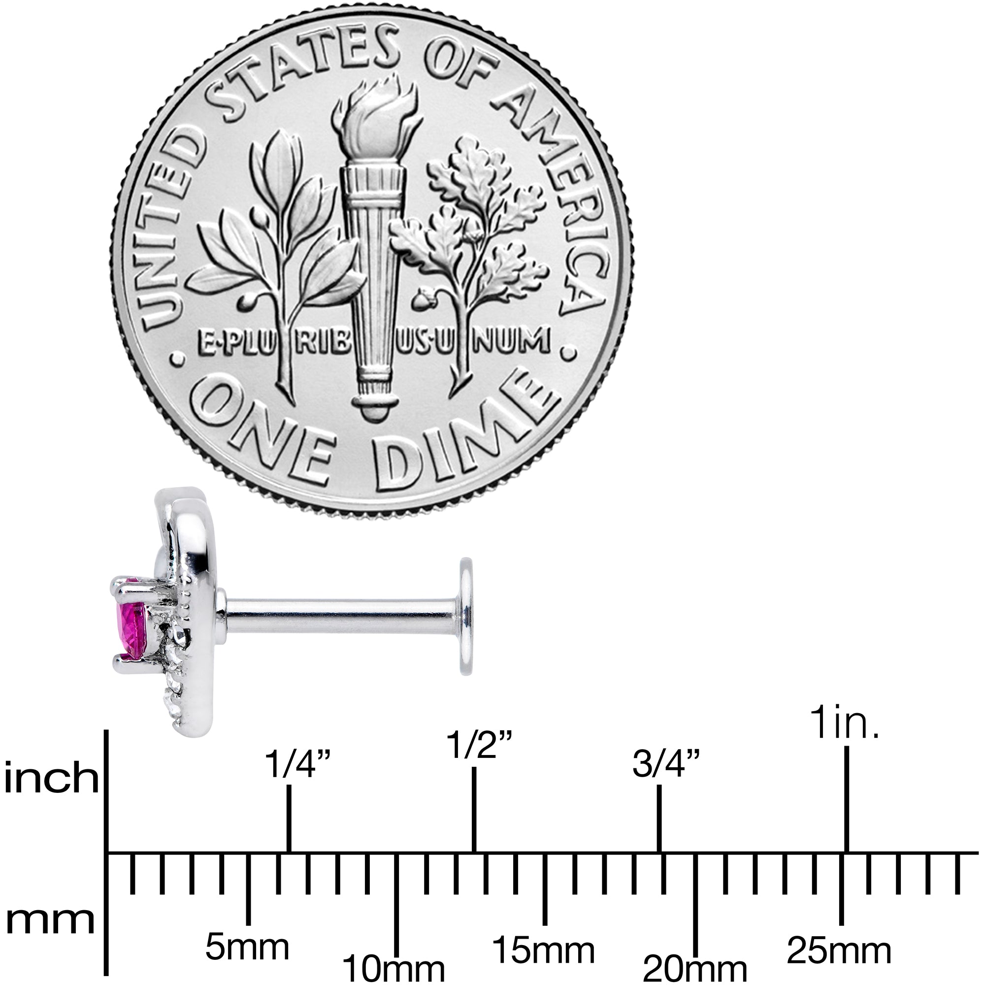 16G 5/16 Clear Pink Gem Heart Valentines Day Labret Monroe Tragus