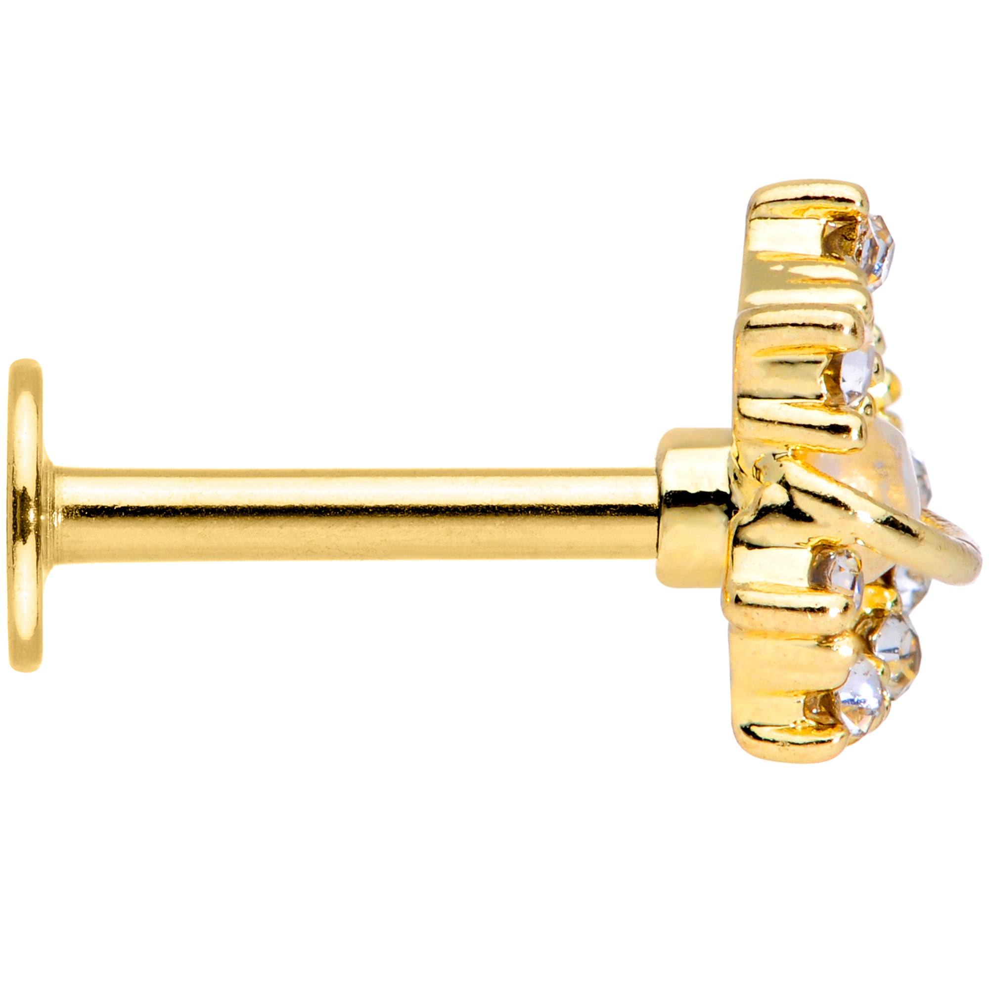 16G 5/16 Clear Gem Gold Tone White Faux Opal Moon Labret Tragus