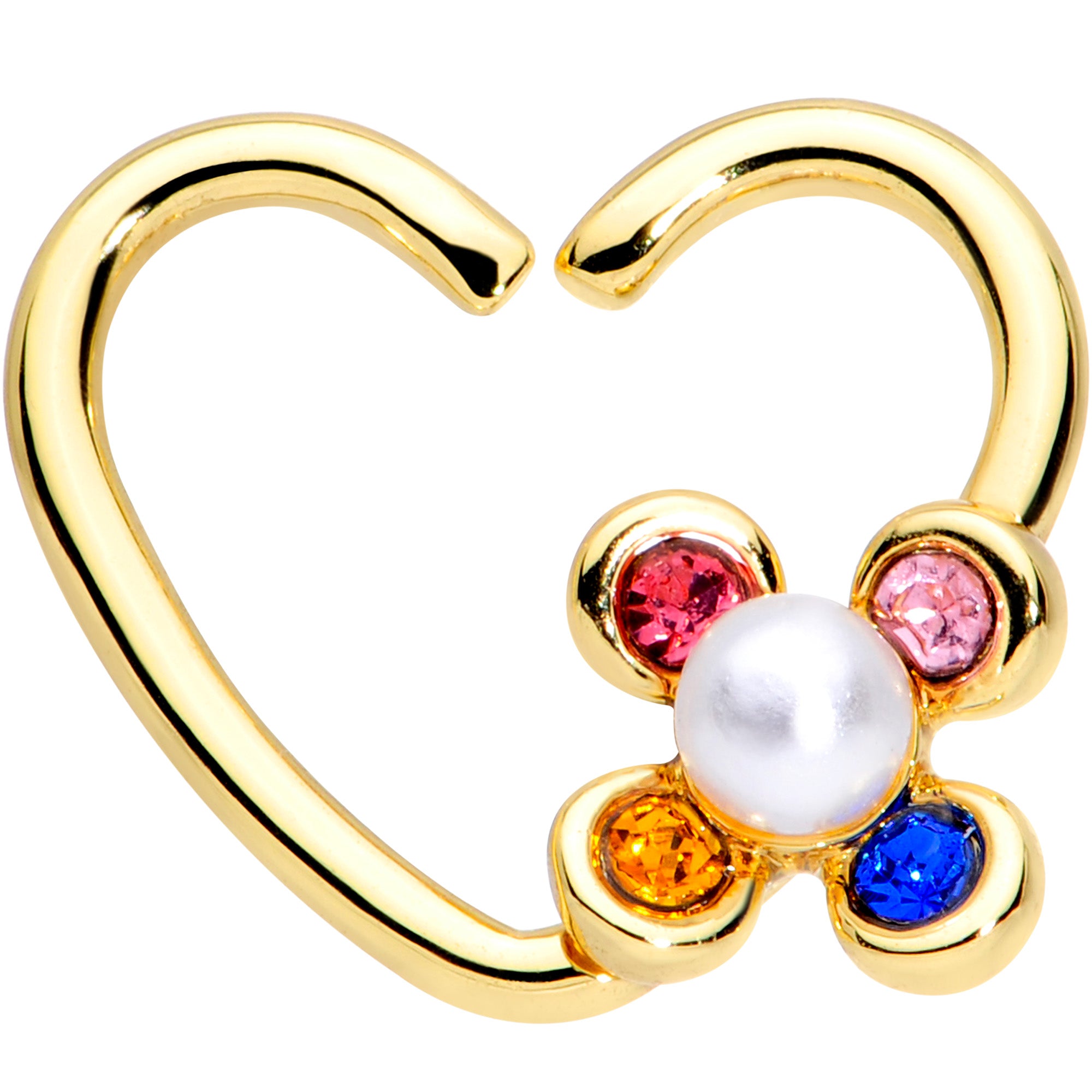 16G 3/8 Pink Blue Gem Gold Tone Flower Heart Right Closure Ring