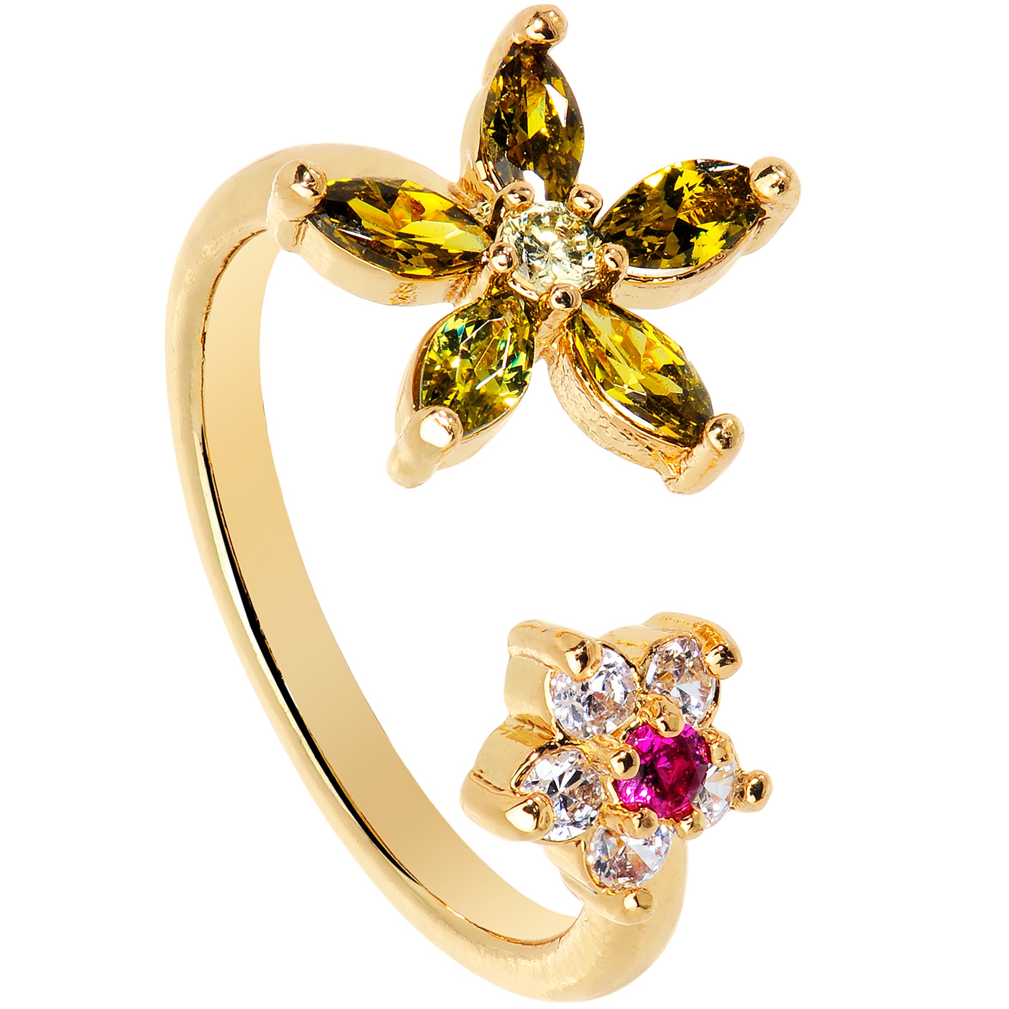 Clear Red Green Gem Gold Tone Star Flower Power Toe Ring