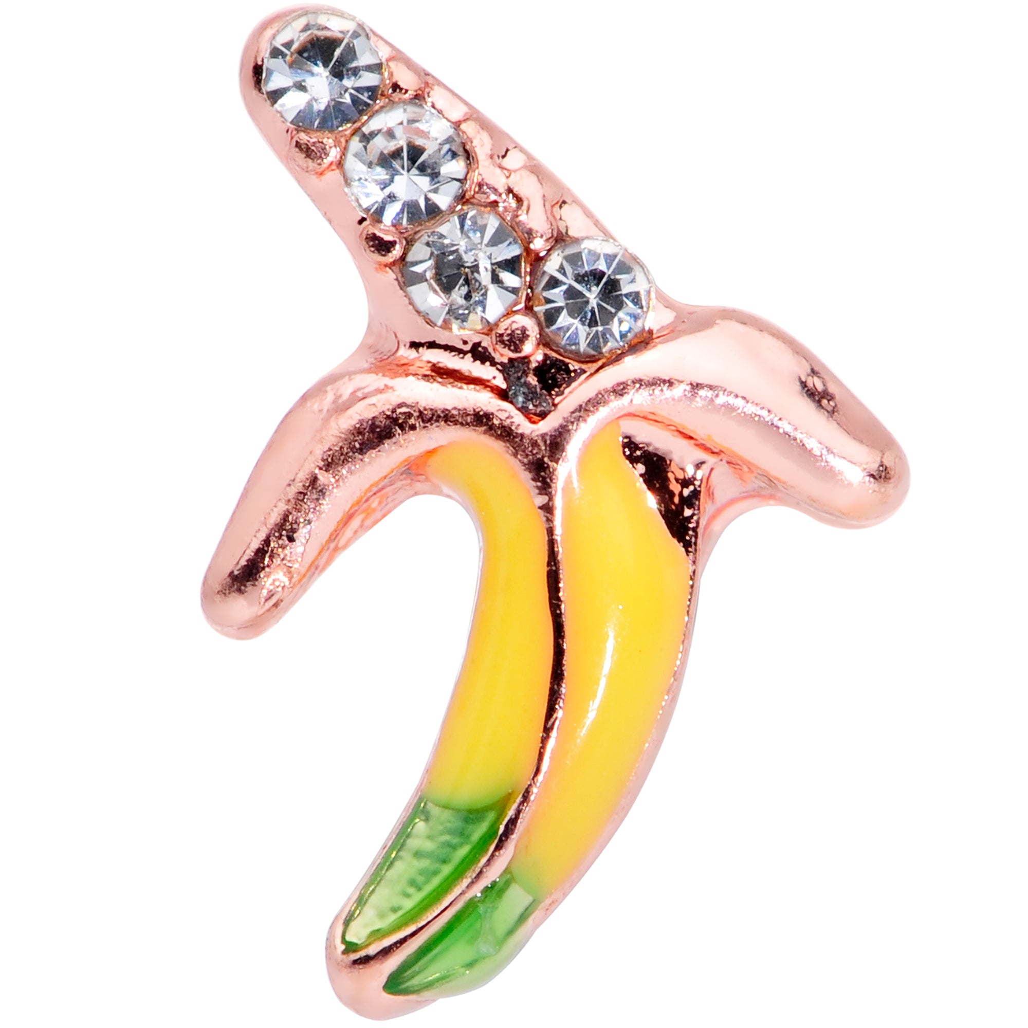 16G 1/4 Clear CZ Gem Rose Gold Tone Glam Banana Cartilage Tragus