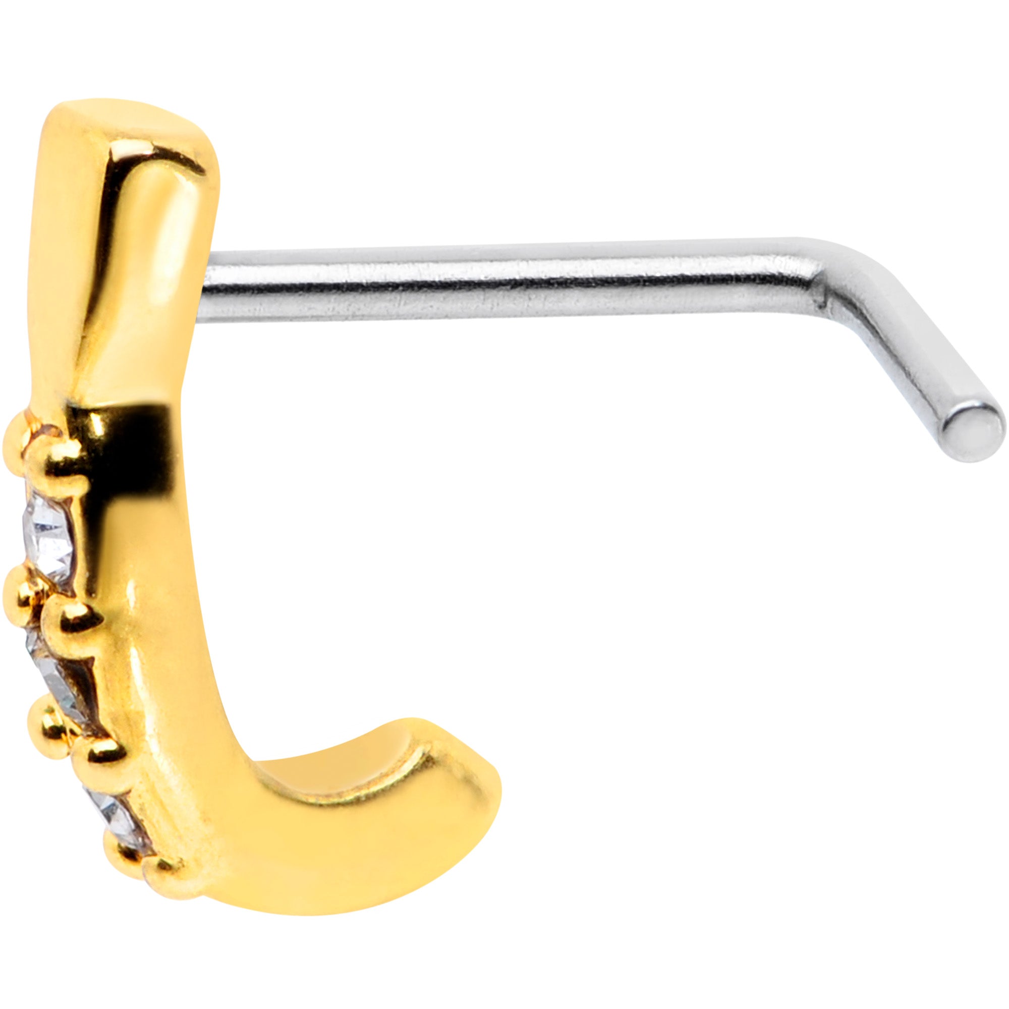 20G Clear CZ Gem Gold Tone Trio Faux Hoop L Shaped Nose Ring