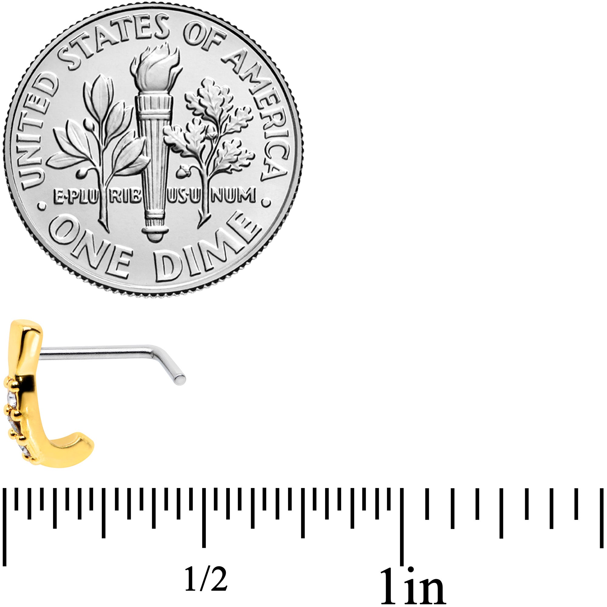 20G Clear CZ Gem Gold Tone Trio Faux Hoop L Shaped Nose Ring