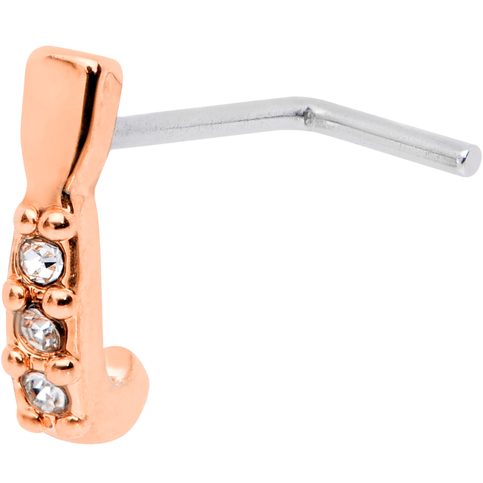 20G Clear CZ Gem Rose Gold Tone Trio Faux Hoop L Shaped Nose Ring