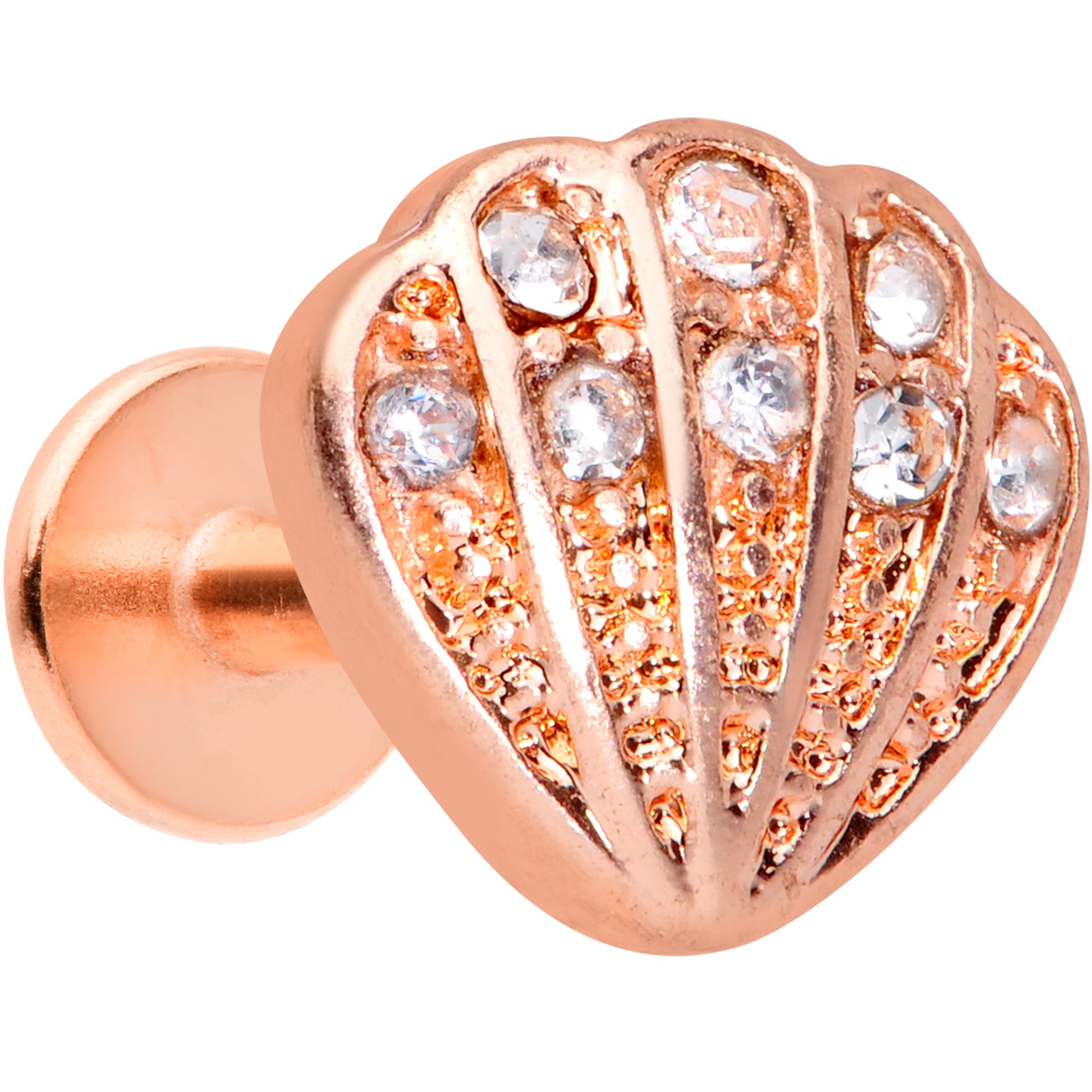 16G 1/4 Clear Gem Rose Gold Tone Shell Labret Monroe Tragus