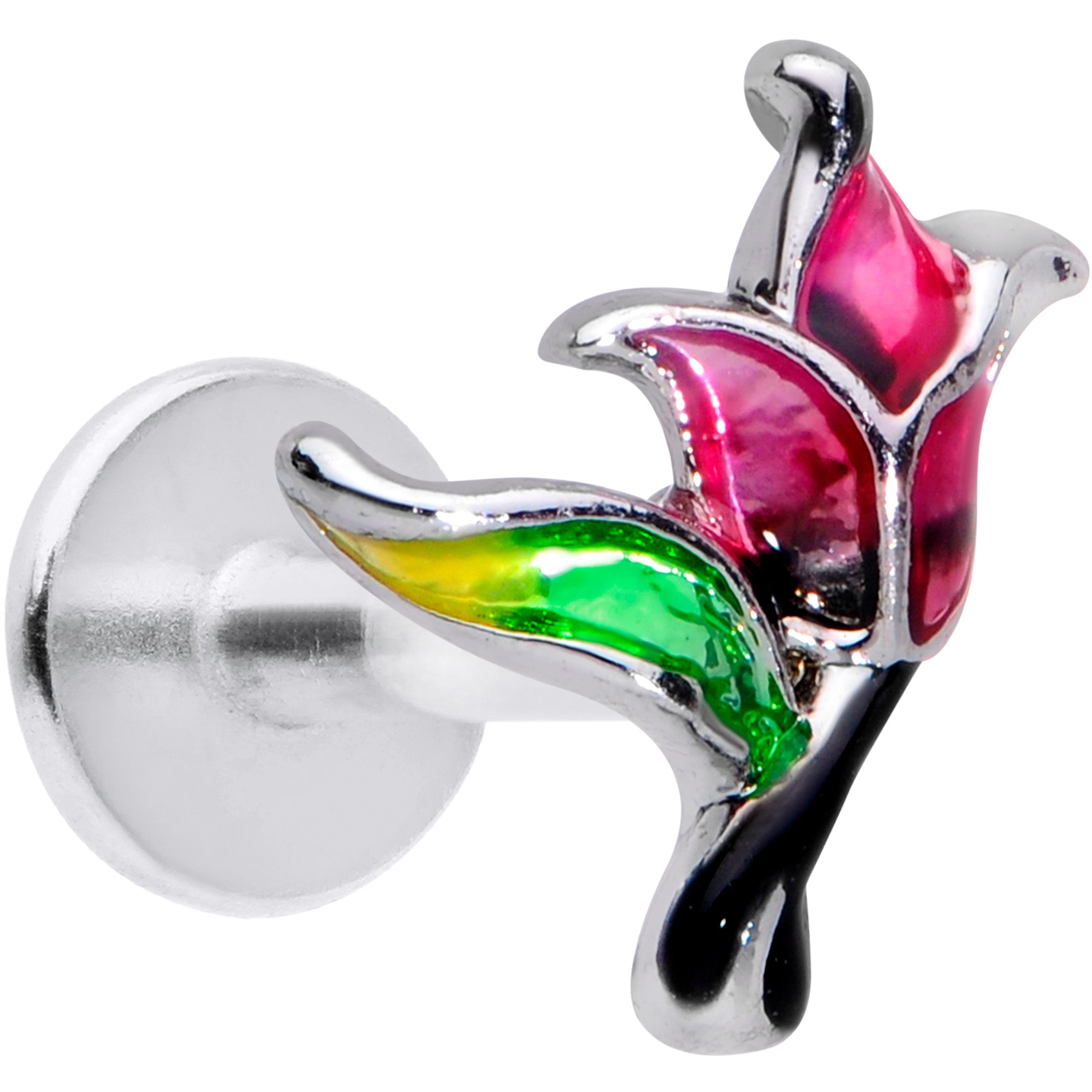 16G 1/4 Green Purple Tropical Flower Labret Monroe Tragus