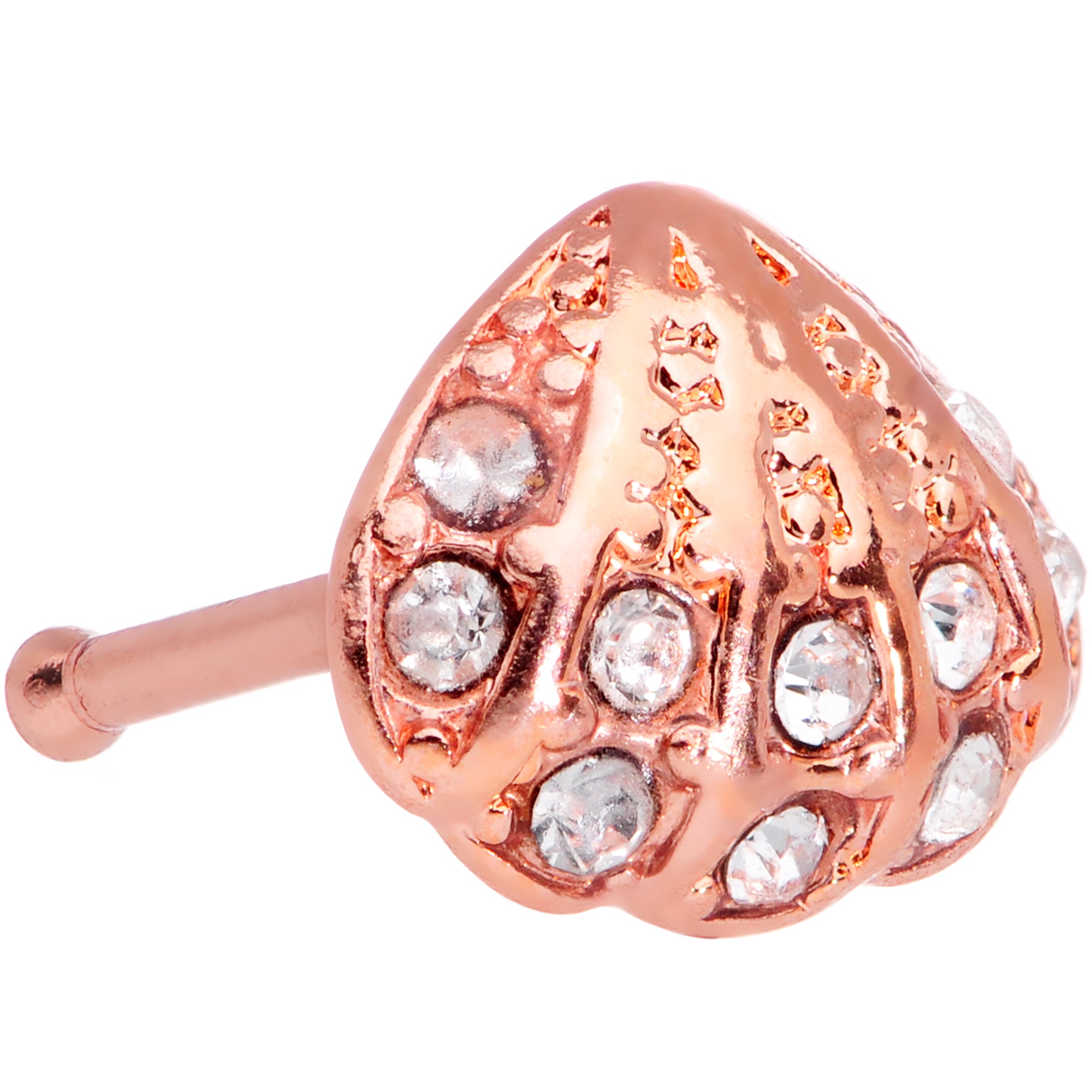 20G 1/4 Clear Gem Rose Gold Tone Shell Nose Bone