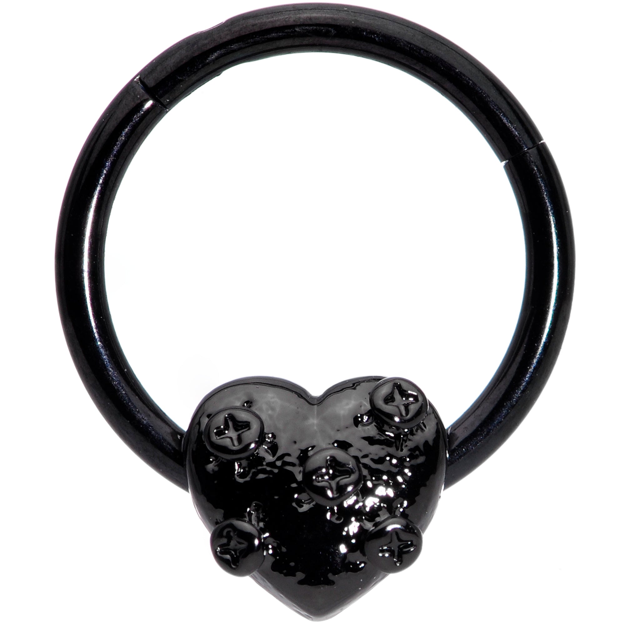 16G 3/8 Black Heart Valentines Day Hinged Segment Ring