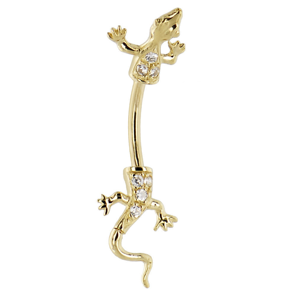 Solid 14KT Yellow Gold Cubic Zirconia LIZARD Belly Ring