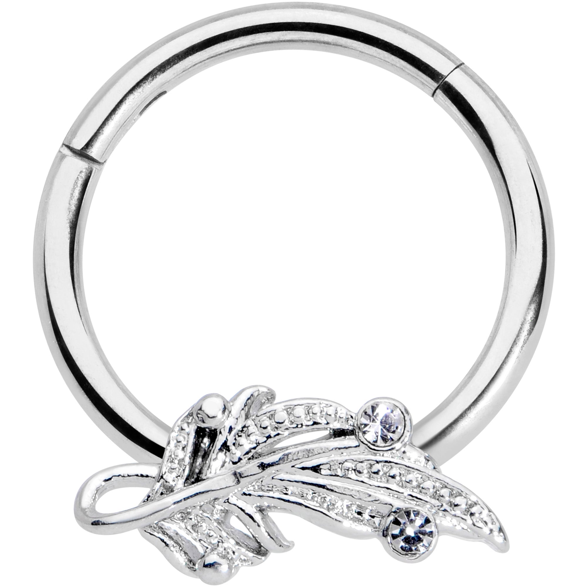 16G 3/8 Clear Gem Elegant Swirl Hinged Segment Ring