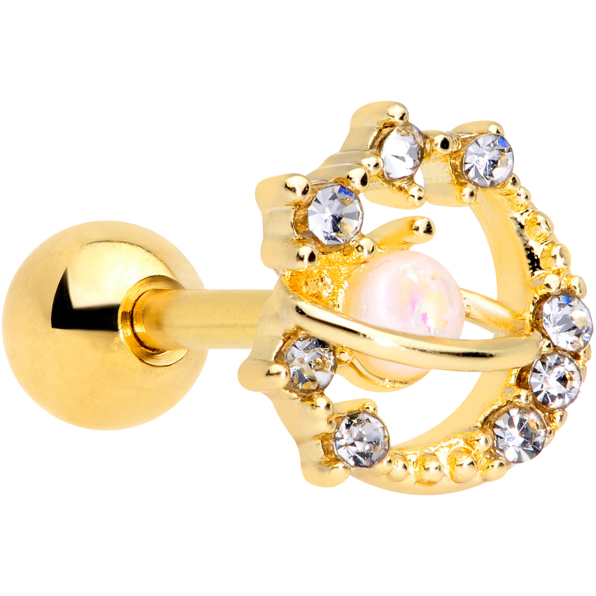 16G 1/4 Clear Gem Gold Tone Saturn Moon Cartilage Tragus Earring