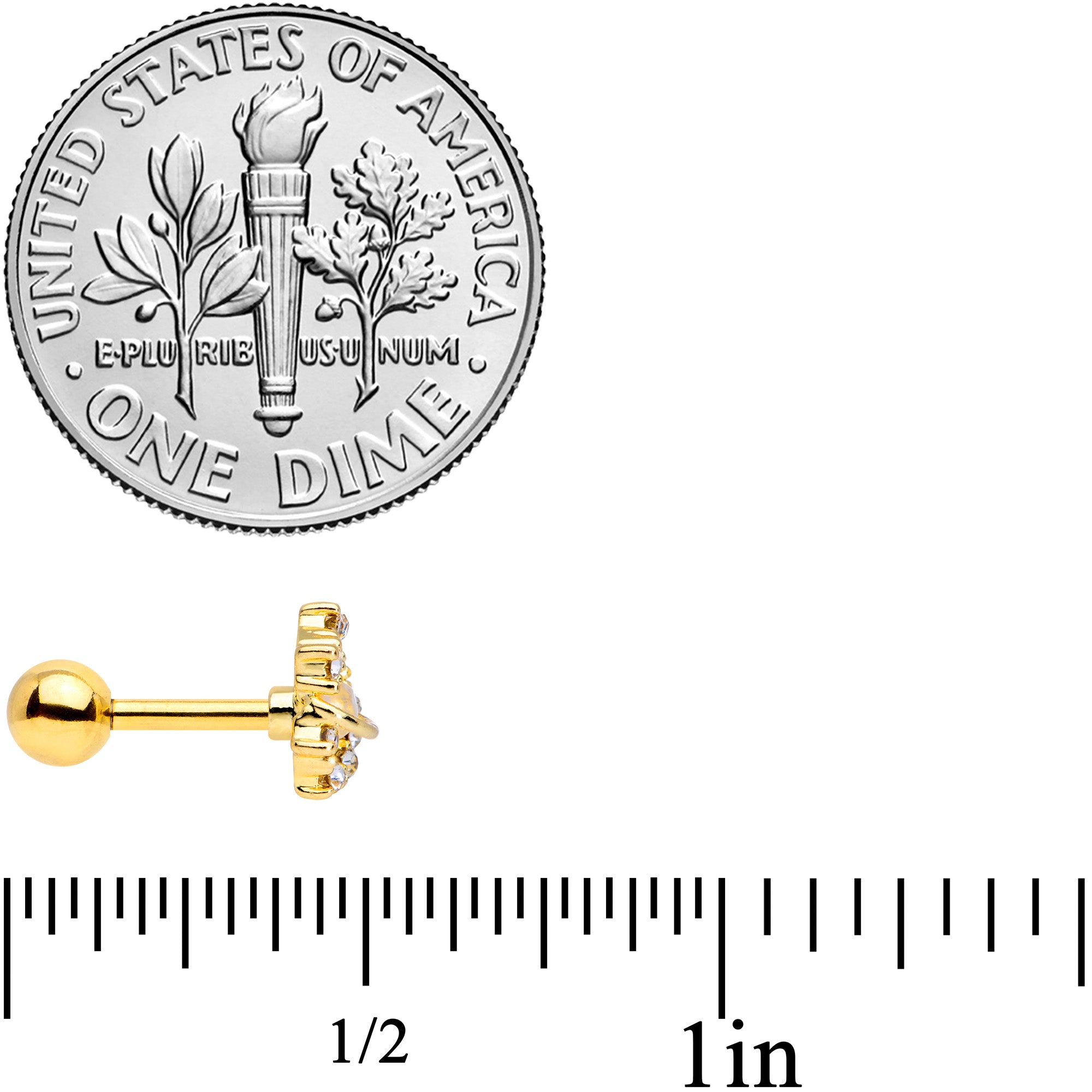 16G 1/4 Clear Gem Gold Tone Saturn Moon Cartilage Tragus Earring