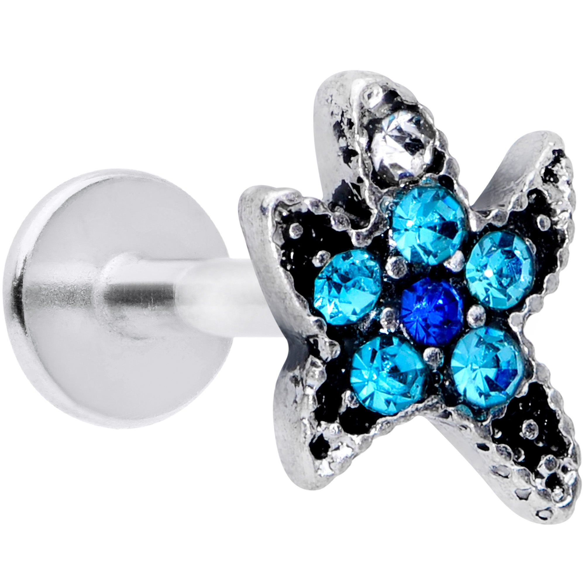 16G 5/16 Aqua Blue Gem Starfish Labret Monroe Tragus