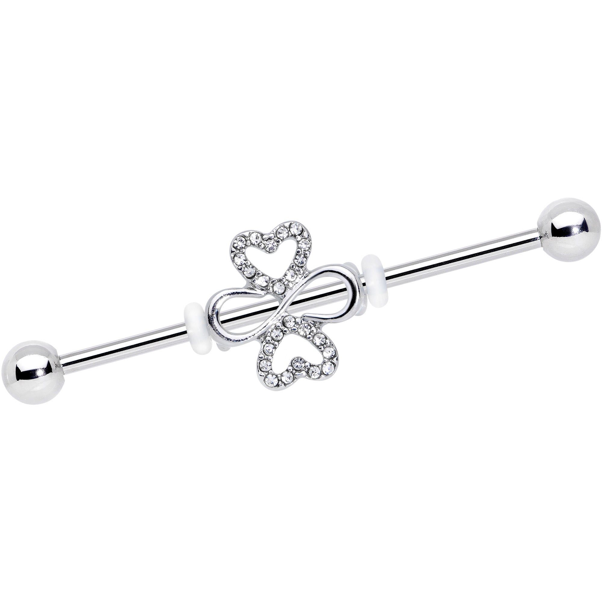 14G Clear Gem Heart Shamrock St Patricks Industrial Barbell 38mm