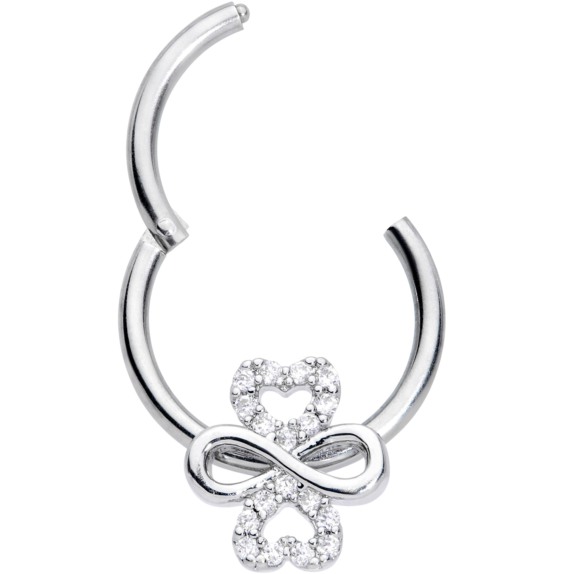 16G 3/8 Clear Gem Heart Shamrock St Patricks Hinged Segment Ring