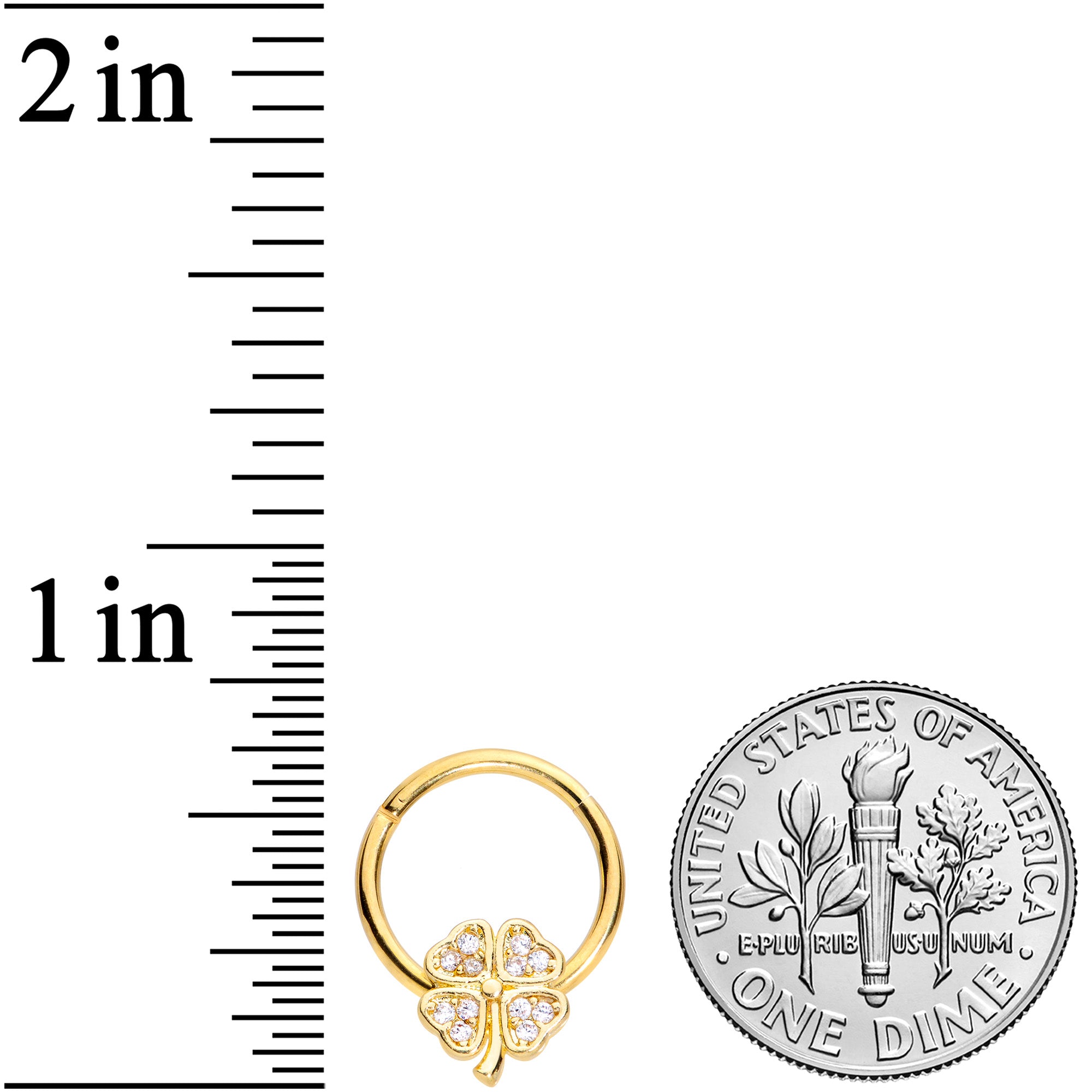 16G 3/8 Clear Gem Gold Tone Shamrock Hinged Segment Ring