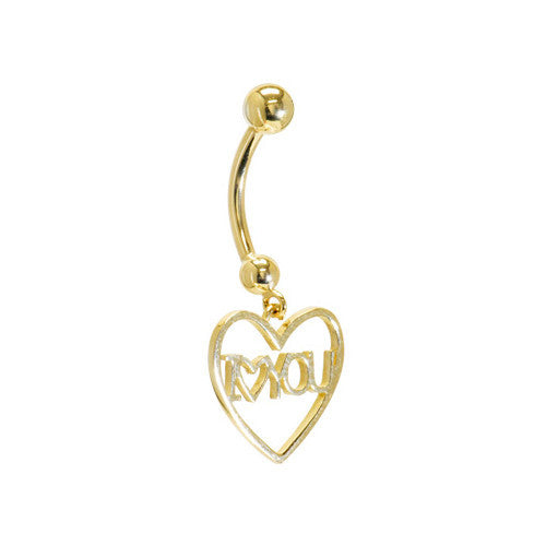 16G Solid 14K Yellow Gold I LOVE YOU HEART Belly Ring