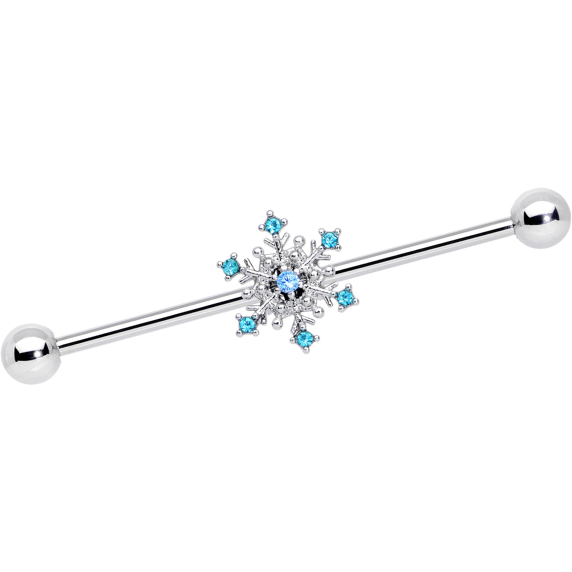 14G Aqua Gem Snowflake Christmas Industrial Barbell 38mm