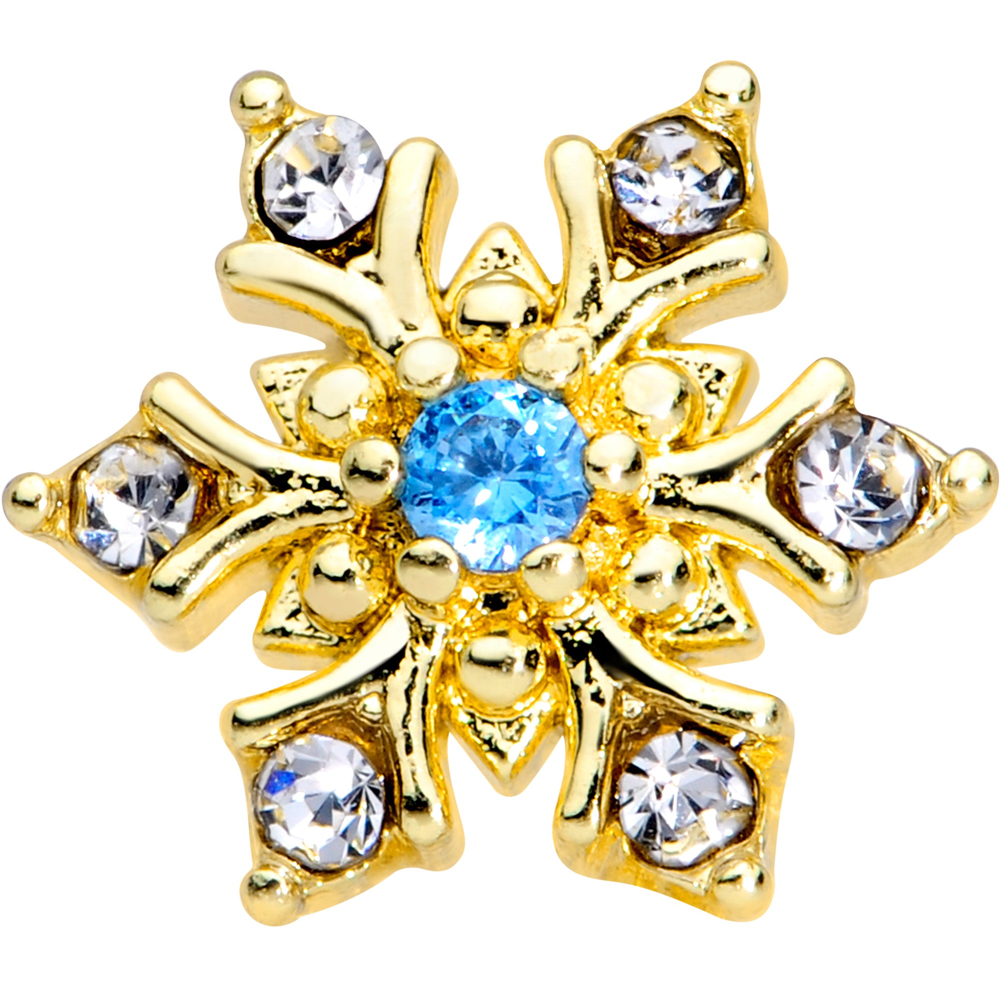 16G 1/4 Blue CZ Gold Tone Snowflake Christmas Cartilage Tragus