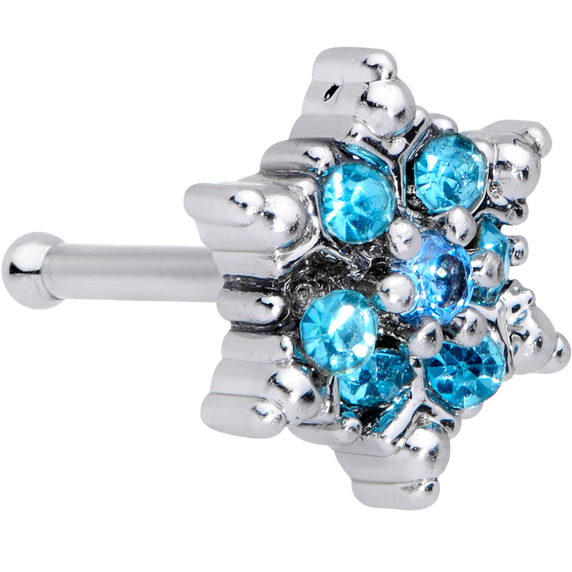 20G 1/4 Aqua CZ Gem Sassy Snowflake Christmas Nose Bone