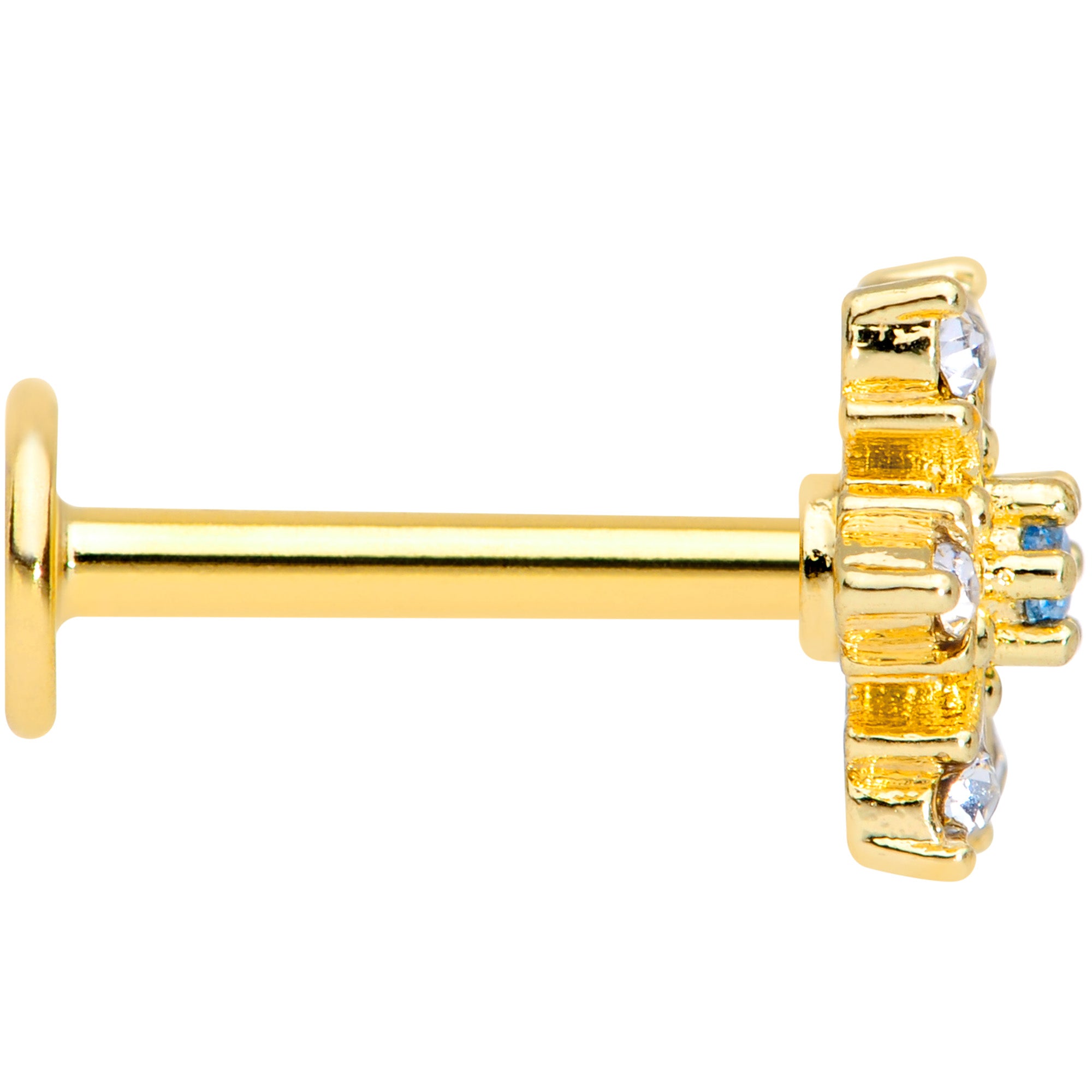 16G 5/16 Blue CZ Gold Tone Snowflake Christmas Labret Tragus