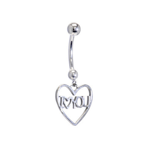 Solid 14KT White Gold I LOVE YOU HEART Belly Ring