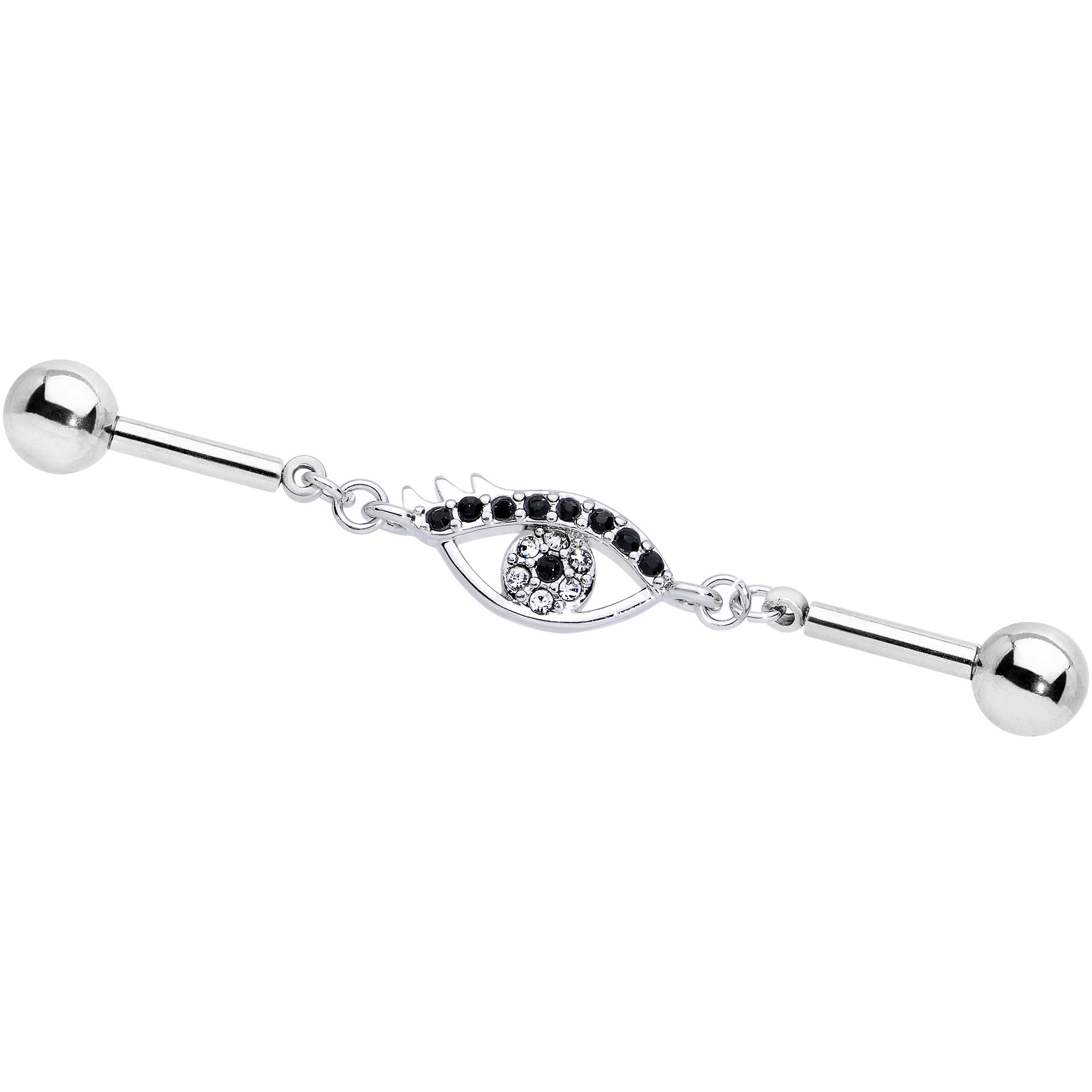 14G Clear Black Gem Wide Eye Double Industrial Barbell 40mm