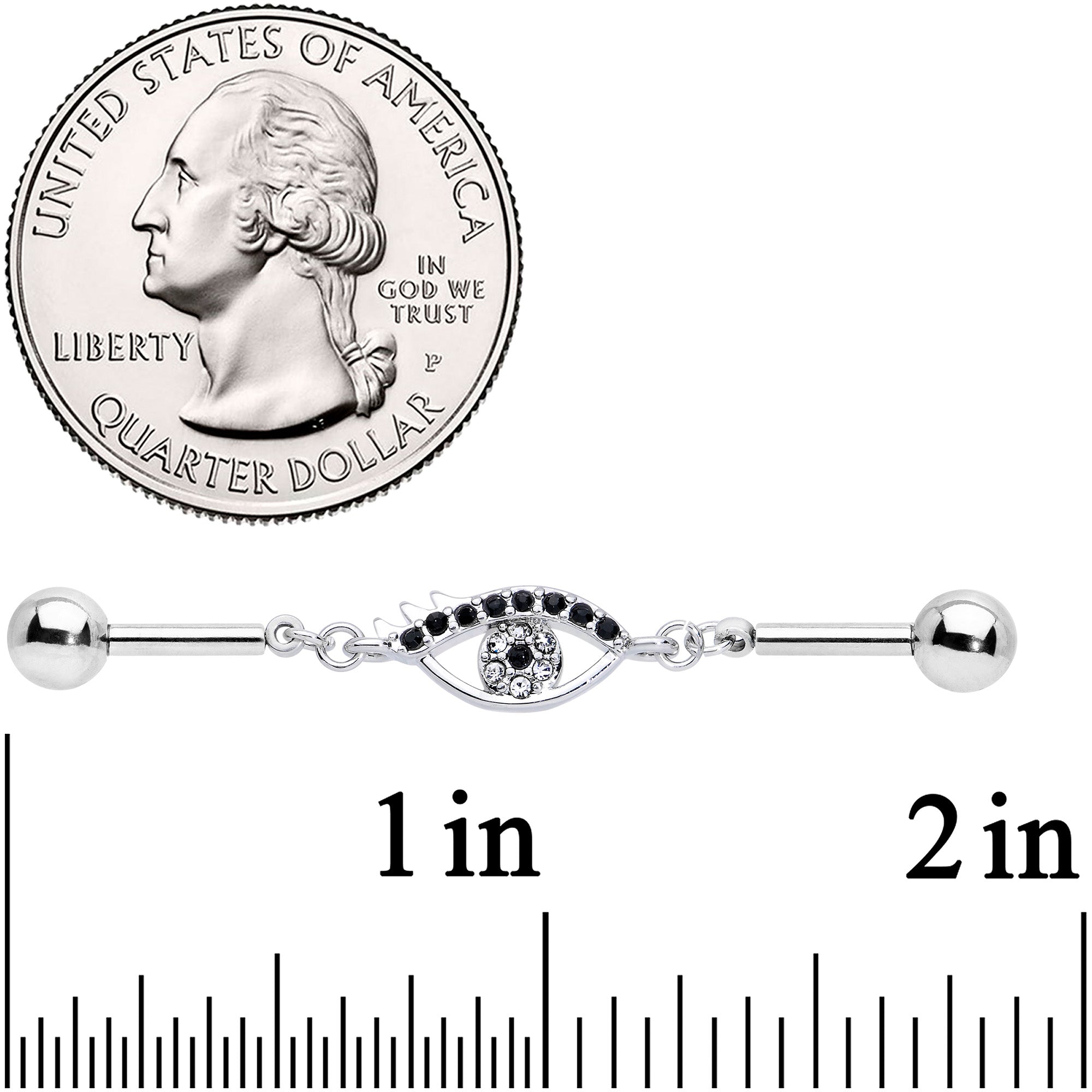 14G Clear Black Gem Wide Eye Double Industrial Barbell 40mm