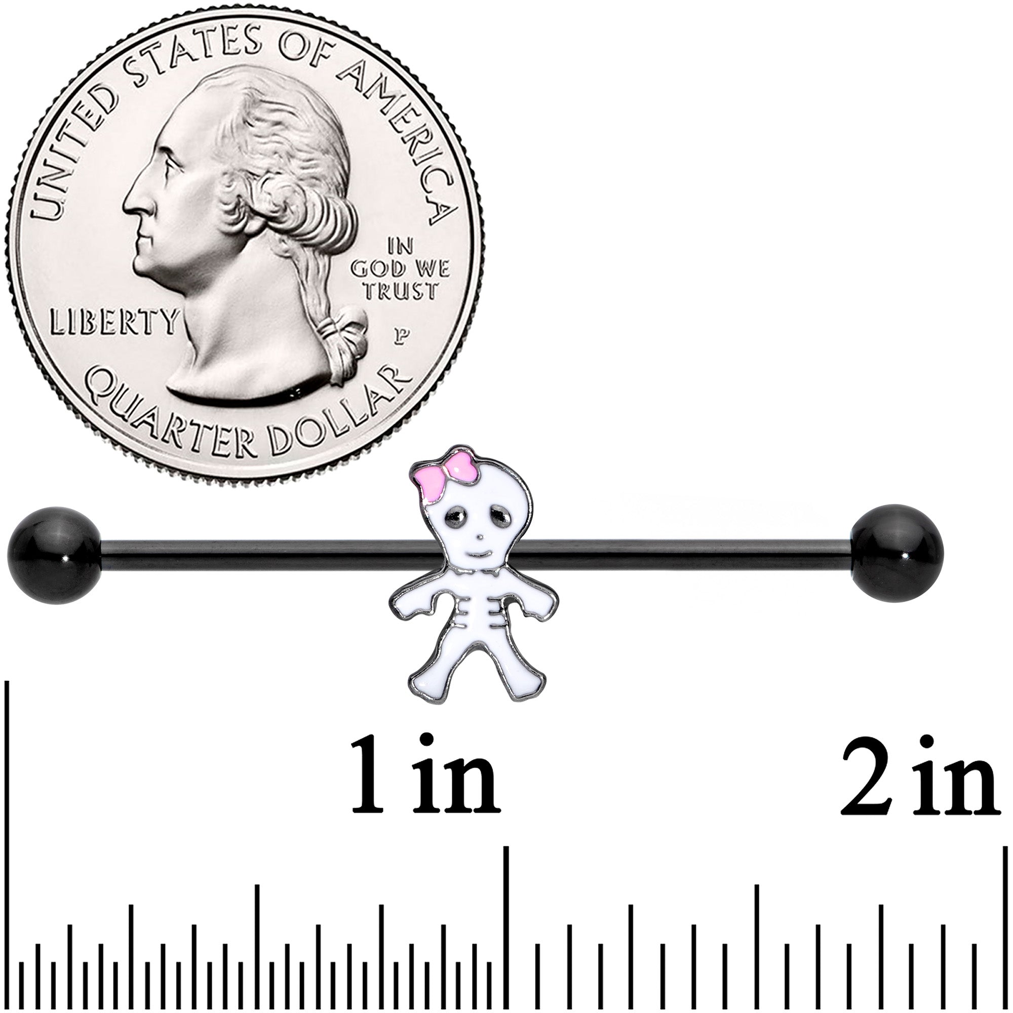 14G Black Skeleton Girl Halloween Industrial Barbell 38mm