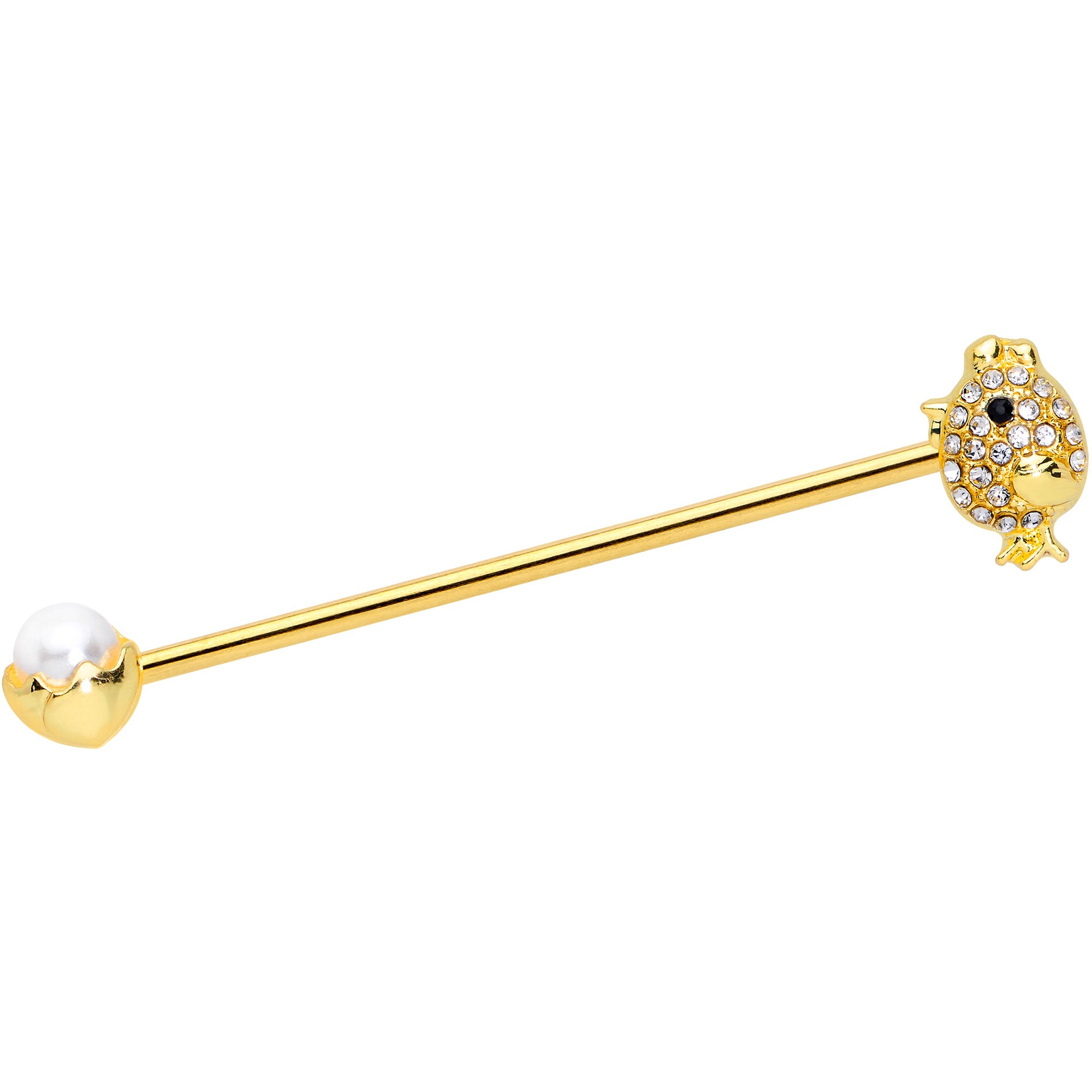 14G Clear Gem Gold Tone Egg Chick Industrial Barbell 38mm