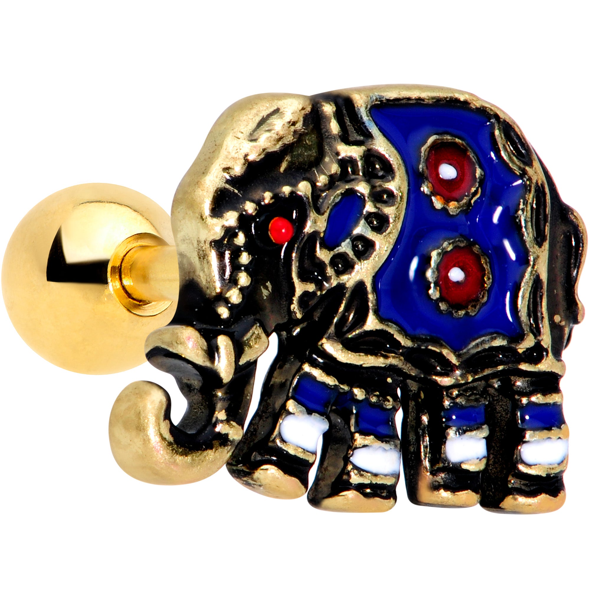 16G 1/4 Gold Tone Rococo Elephant Cartilage Tragus Earring