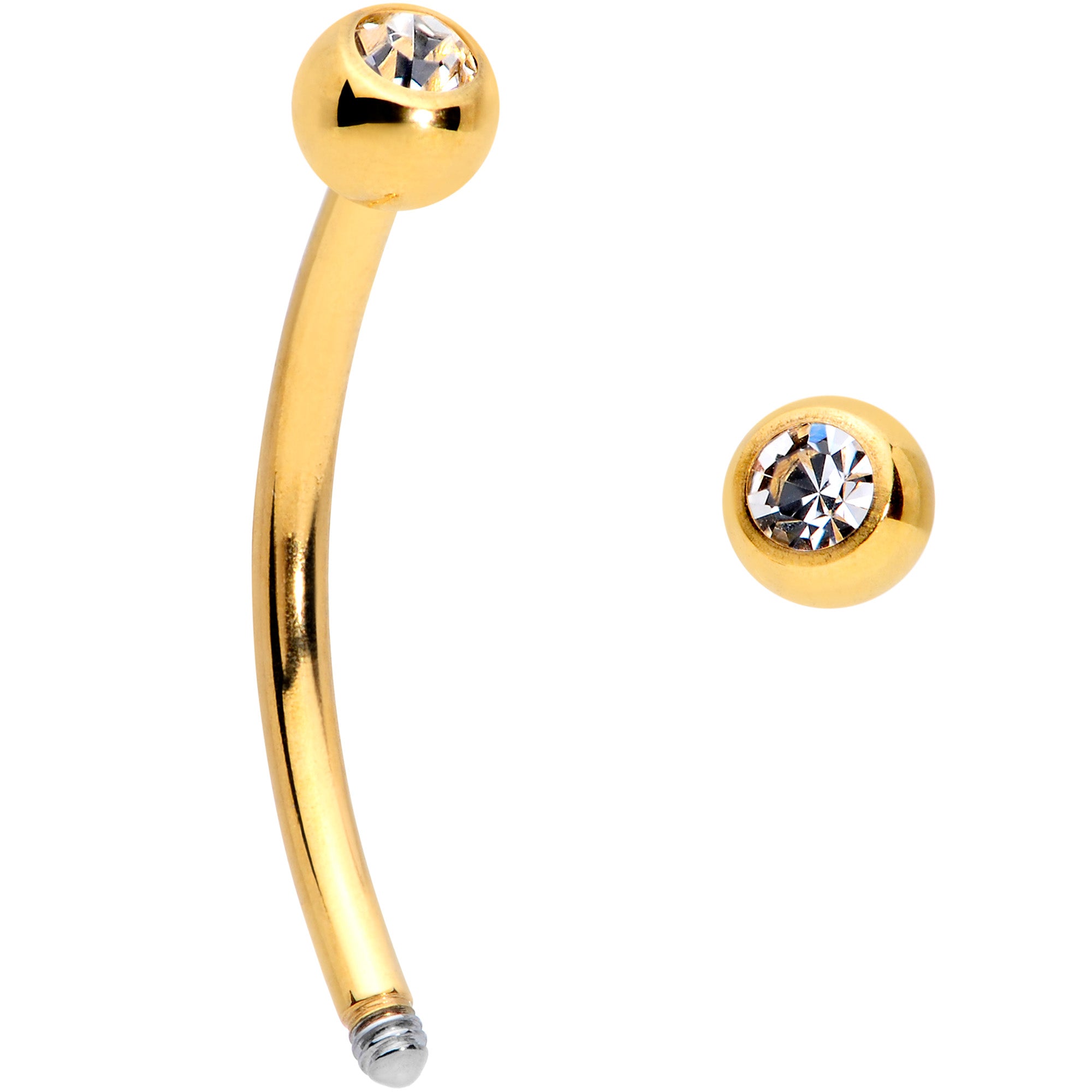 16G 1/2 Clear Gem Ball End Gold Tone Curved Barbell