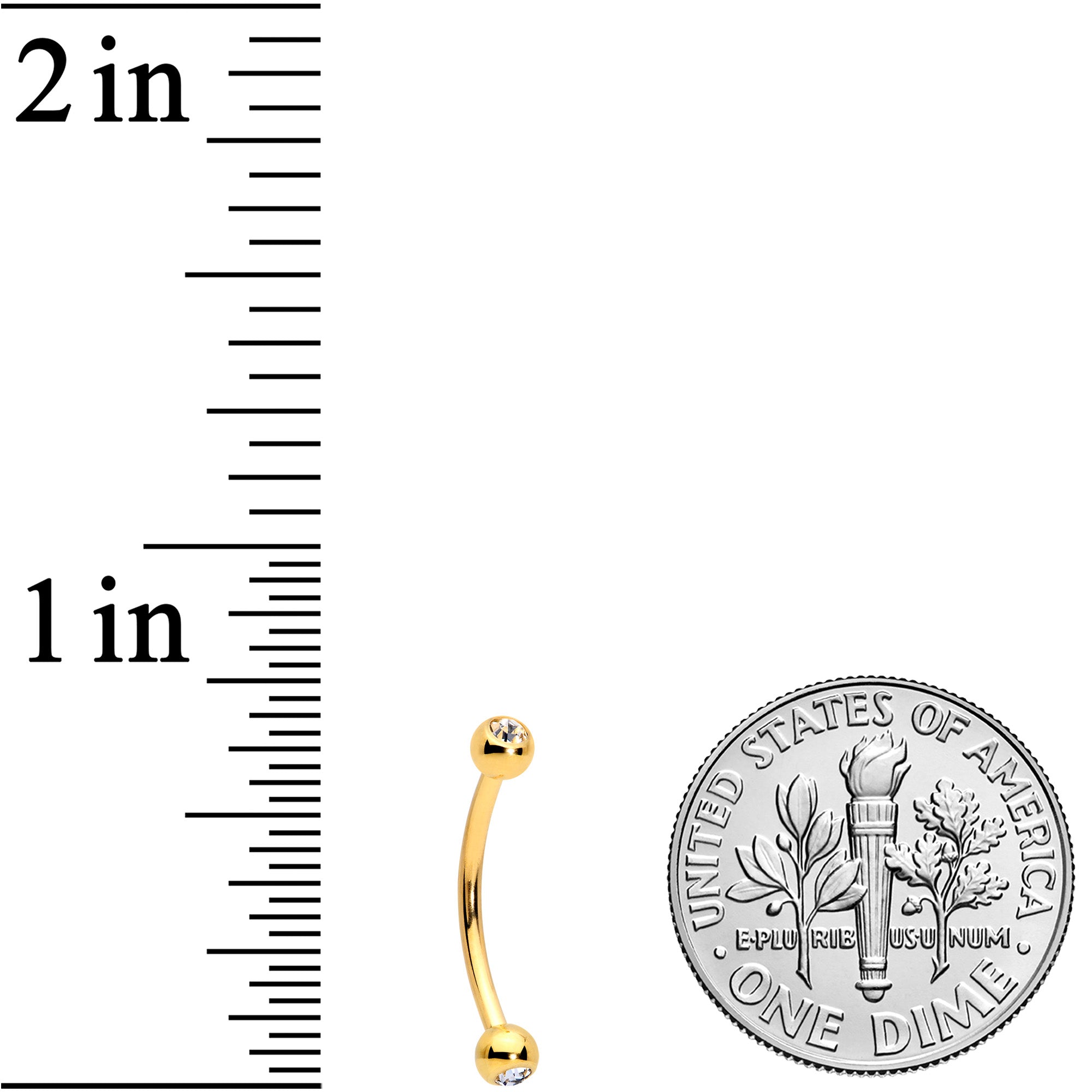 16G 1/2 Clear Gem Ball End Gold Tone Curved Barbell