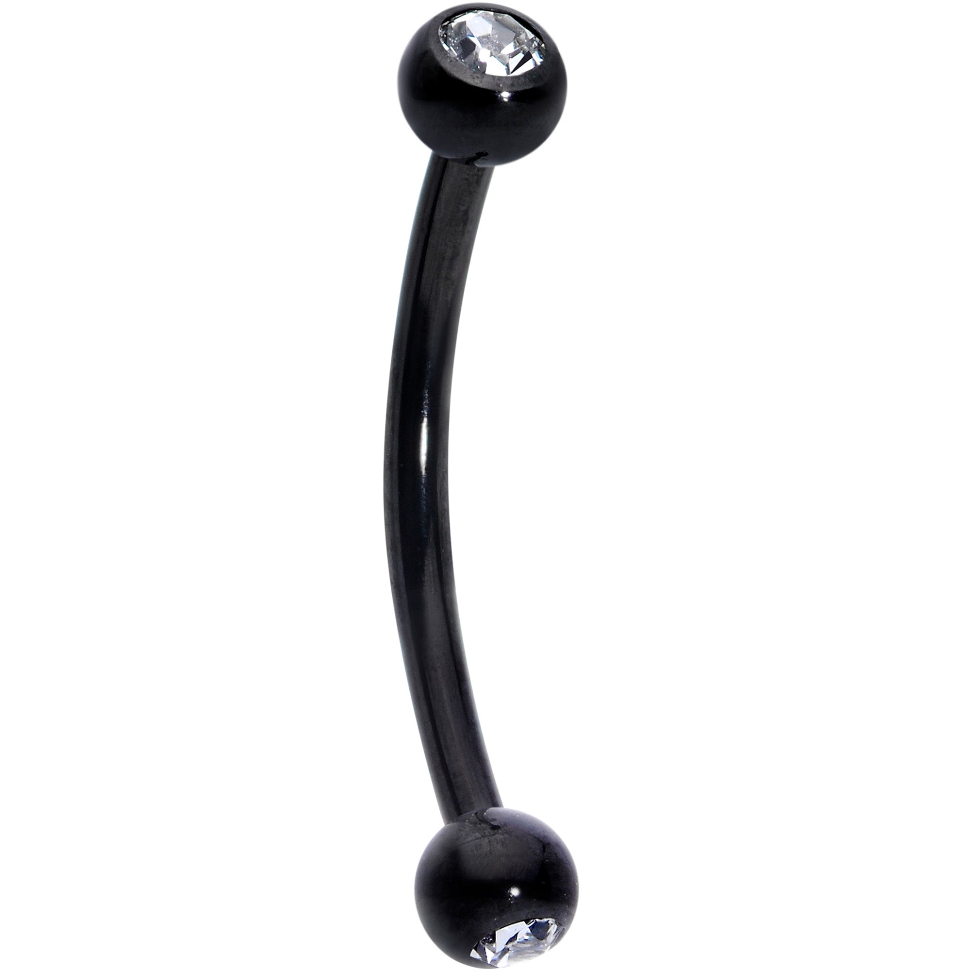 16G 1/2 Clear Gem Ball End Black Curved Barbell