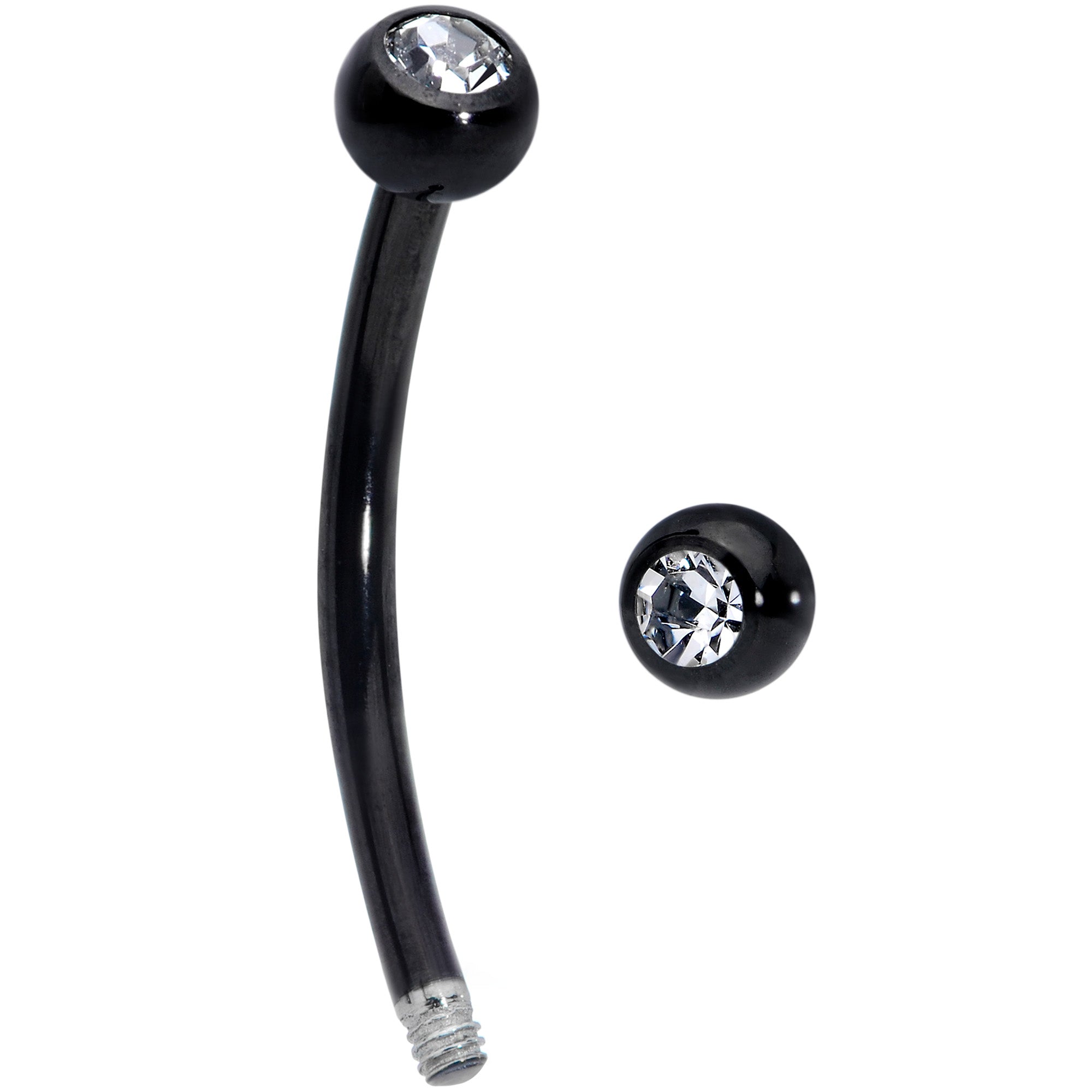 16G 1/2 Clear Gem Ball End Black Curved Barbell
