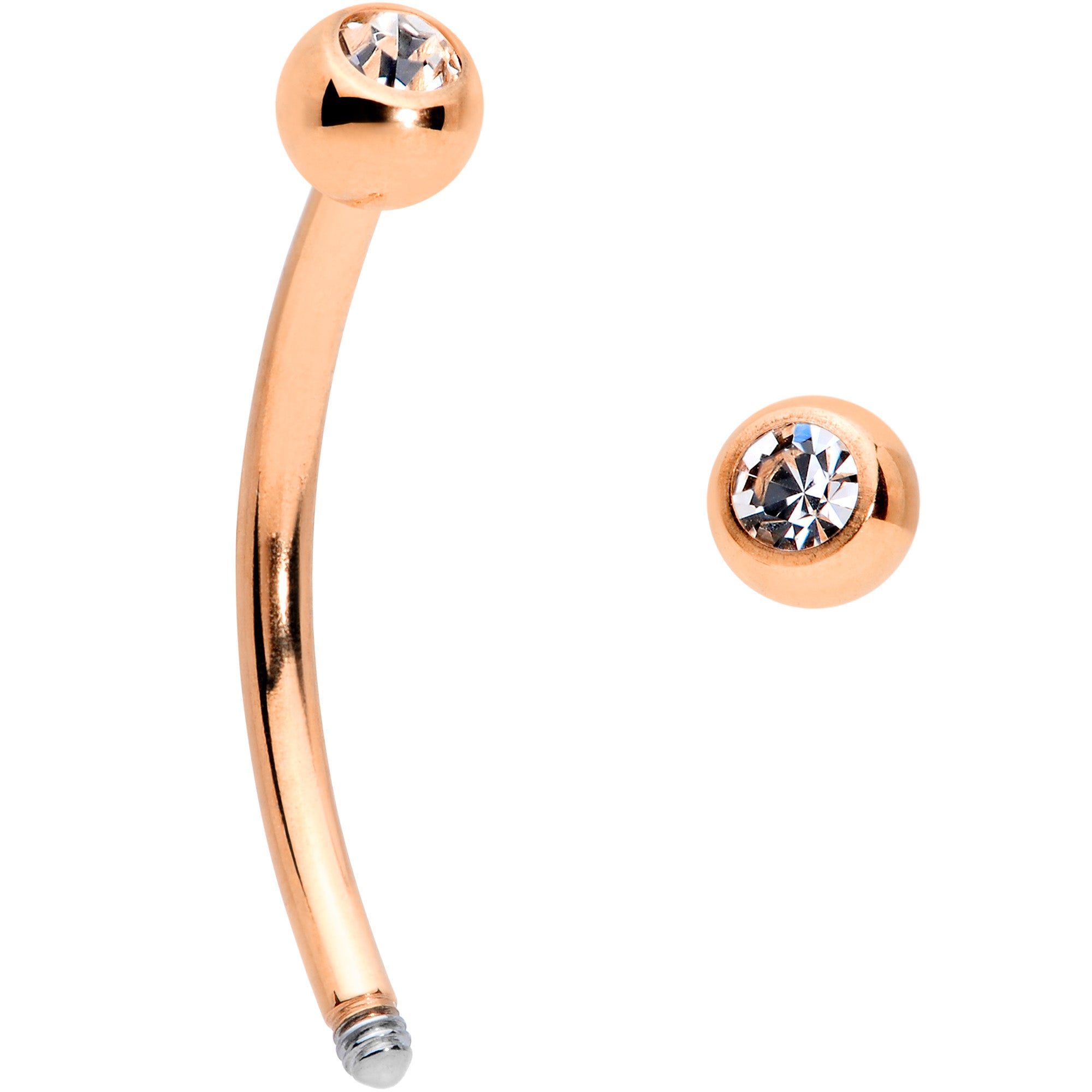 16G 1/2 Clear Gem Ball End Rose Gold Tone Curved Barbell