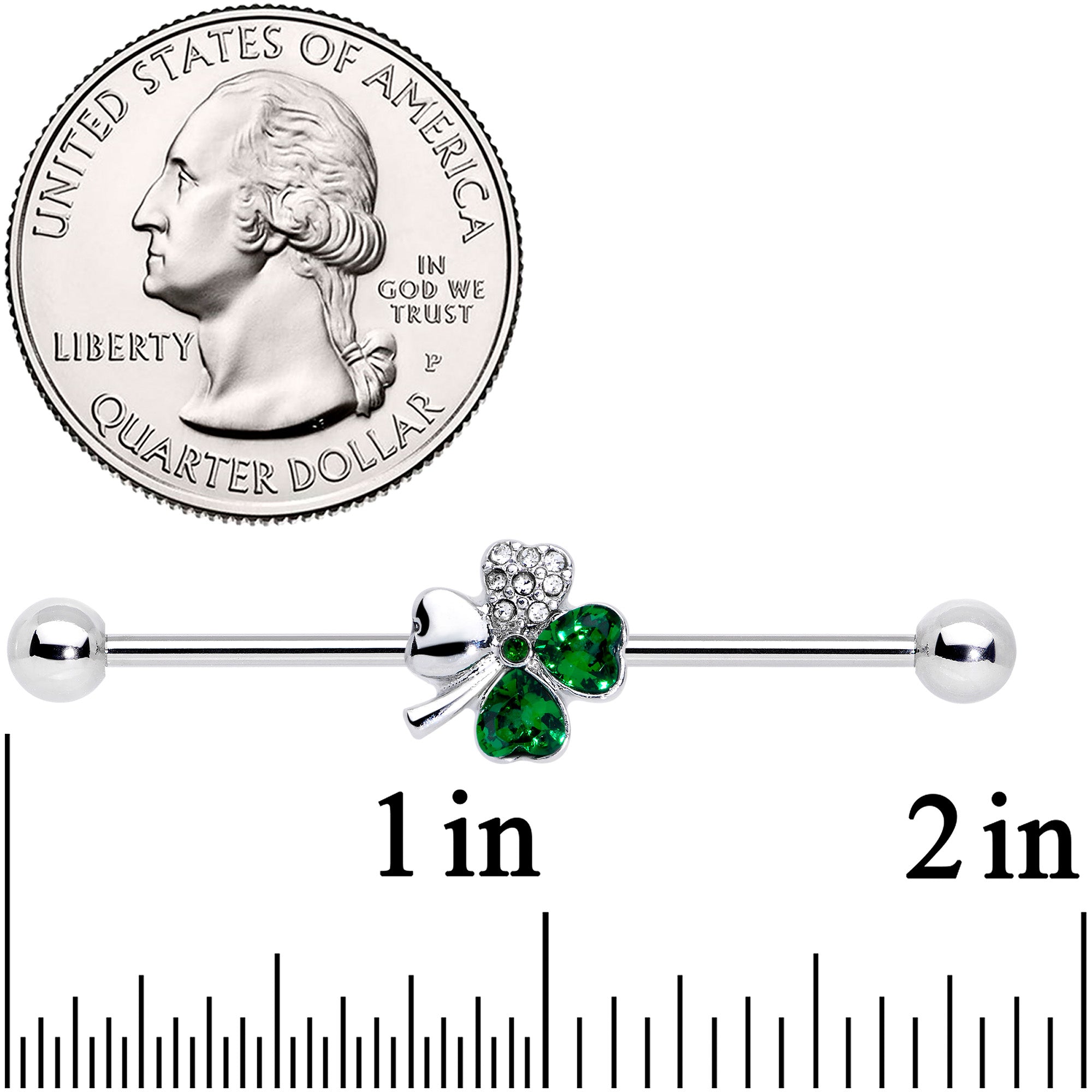 14G Clear Green Gem Shamrock St Patricks Industrial Barbell 38mm