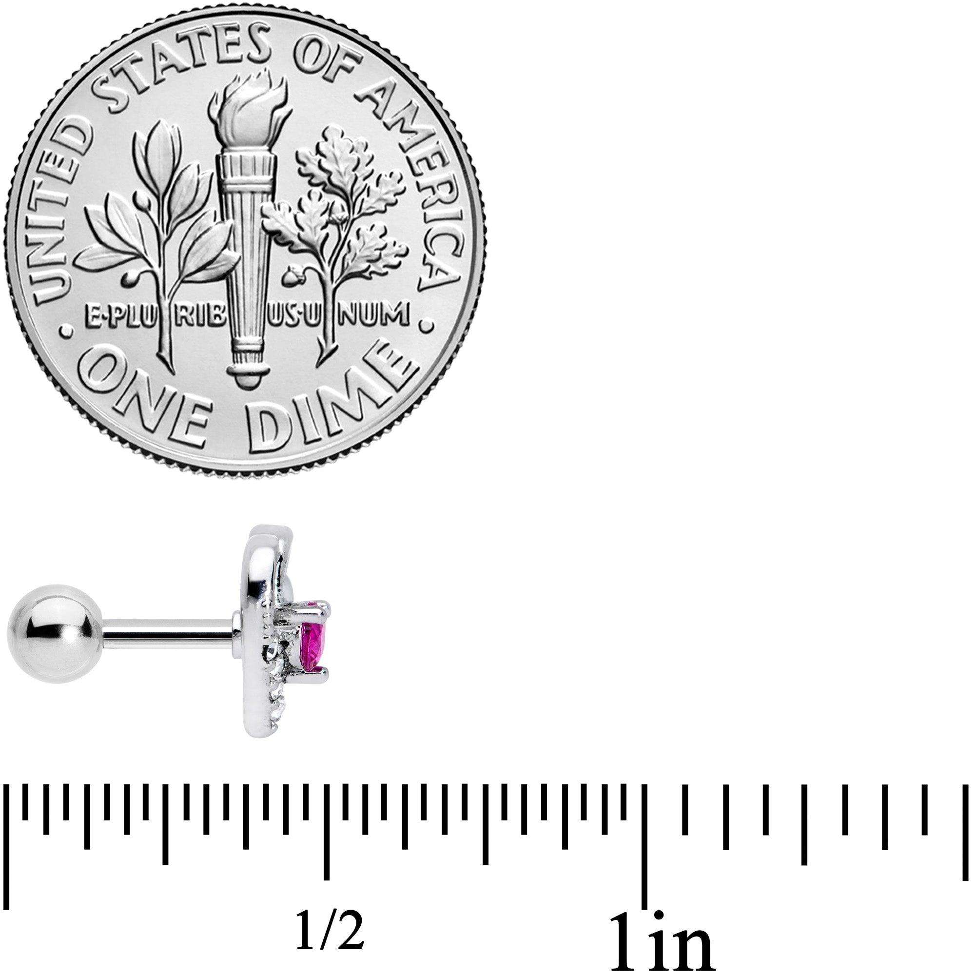 16G 1/4 Clear Pink Gem Swirling Heart Valentine Cartilage Tragus