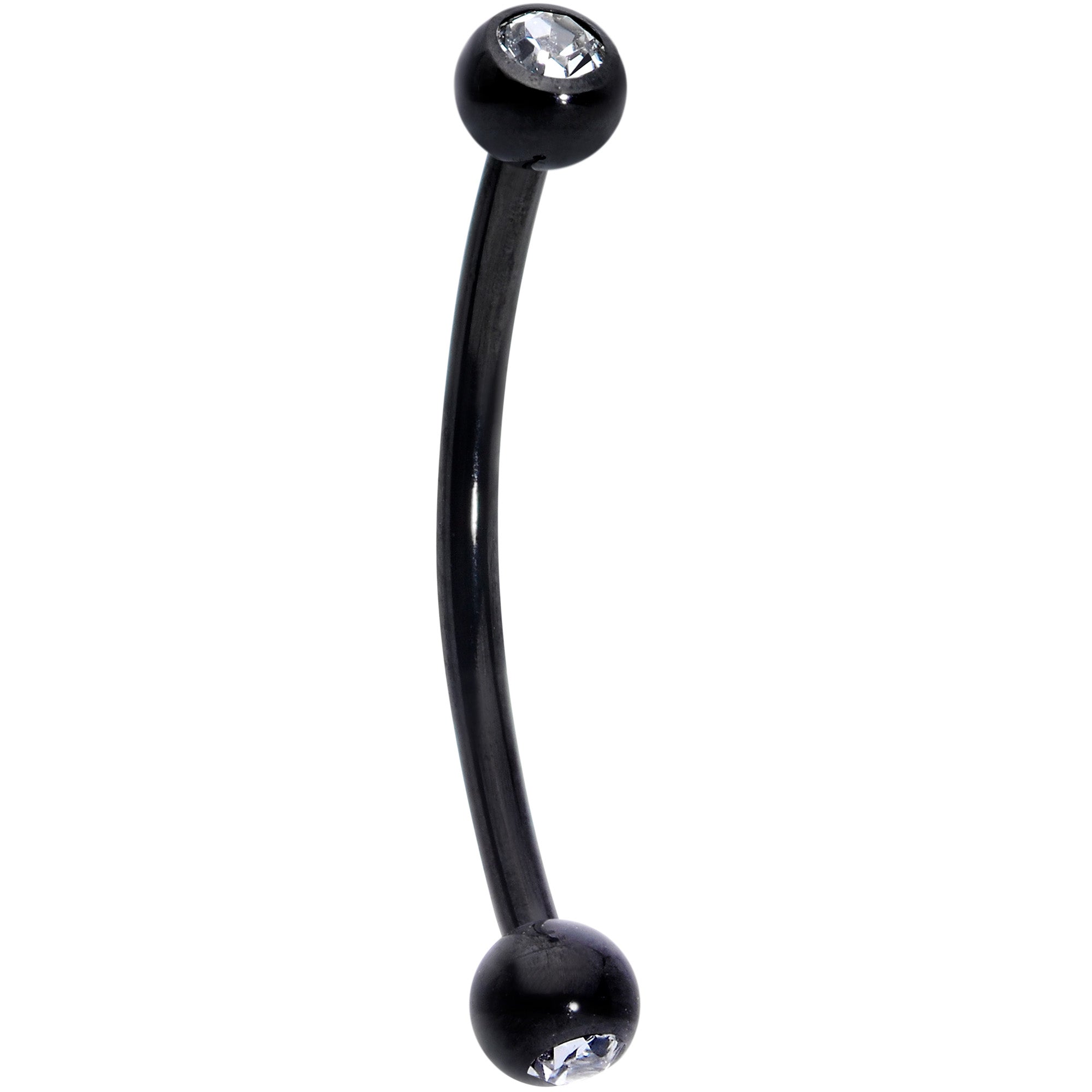 16G 9/16 Clear Gem Ball End Black Curved Barbell