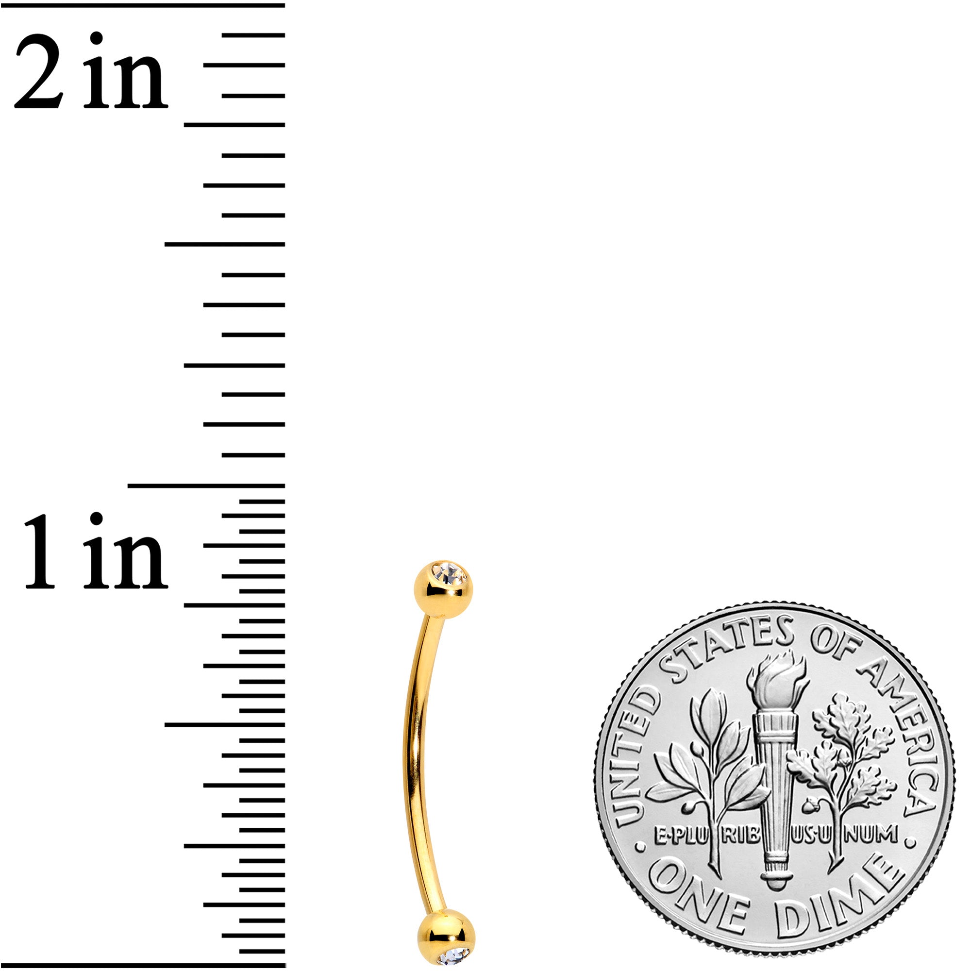 16G 5/8 Clear Gem Ball End Gold Tone Curved Barbell