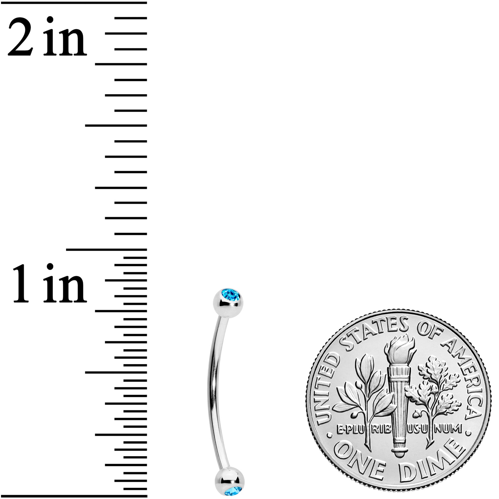 16G 5/8 Aqua Gem Ball End Curved Barbell