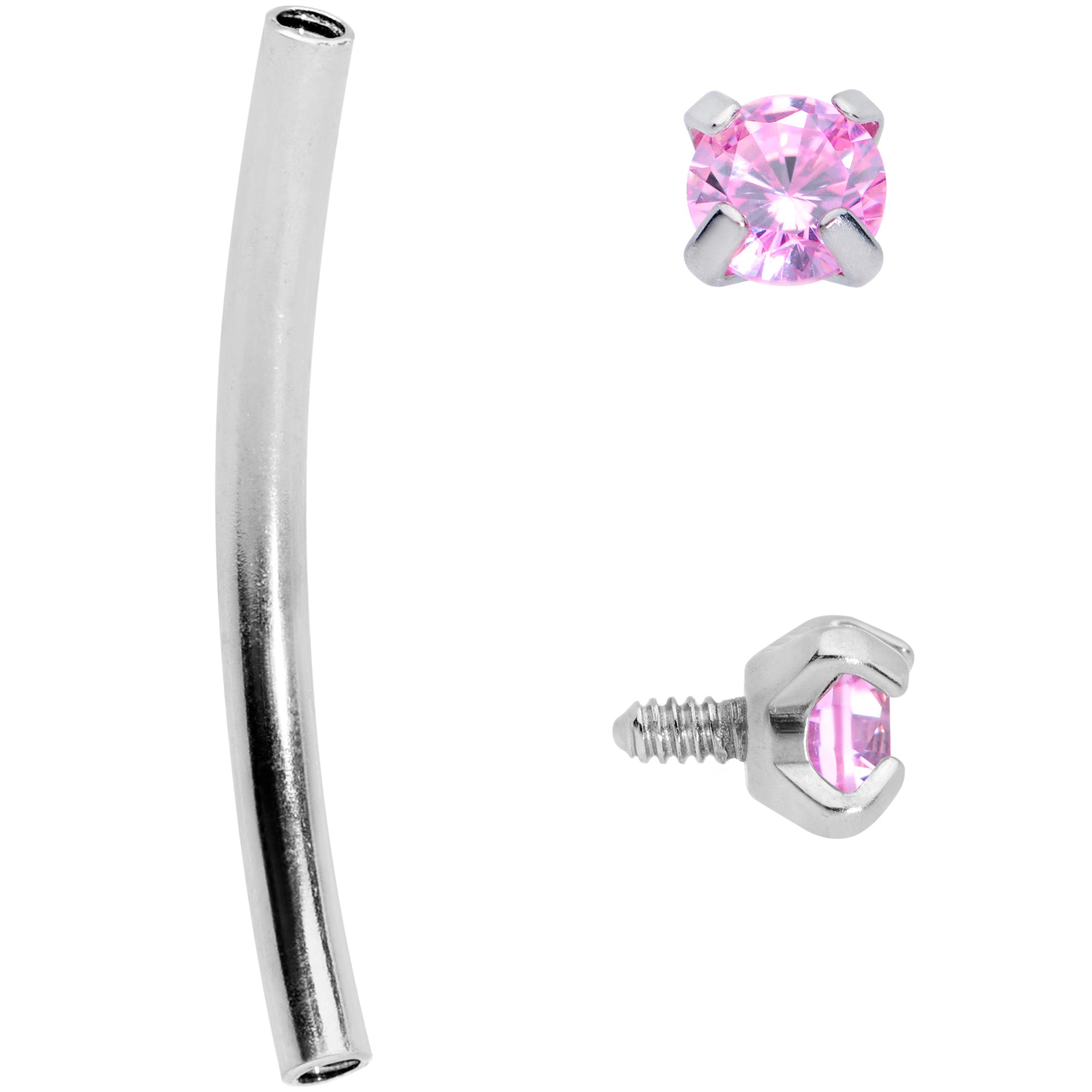 16G 9/16 Pink CZ Gem End Curved Barbell