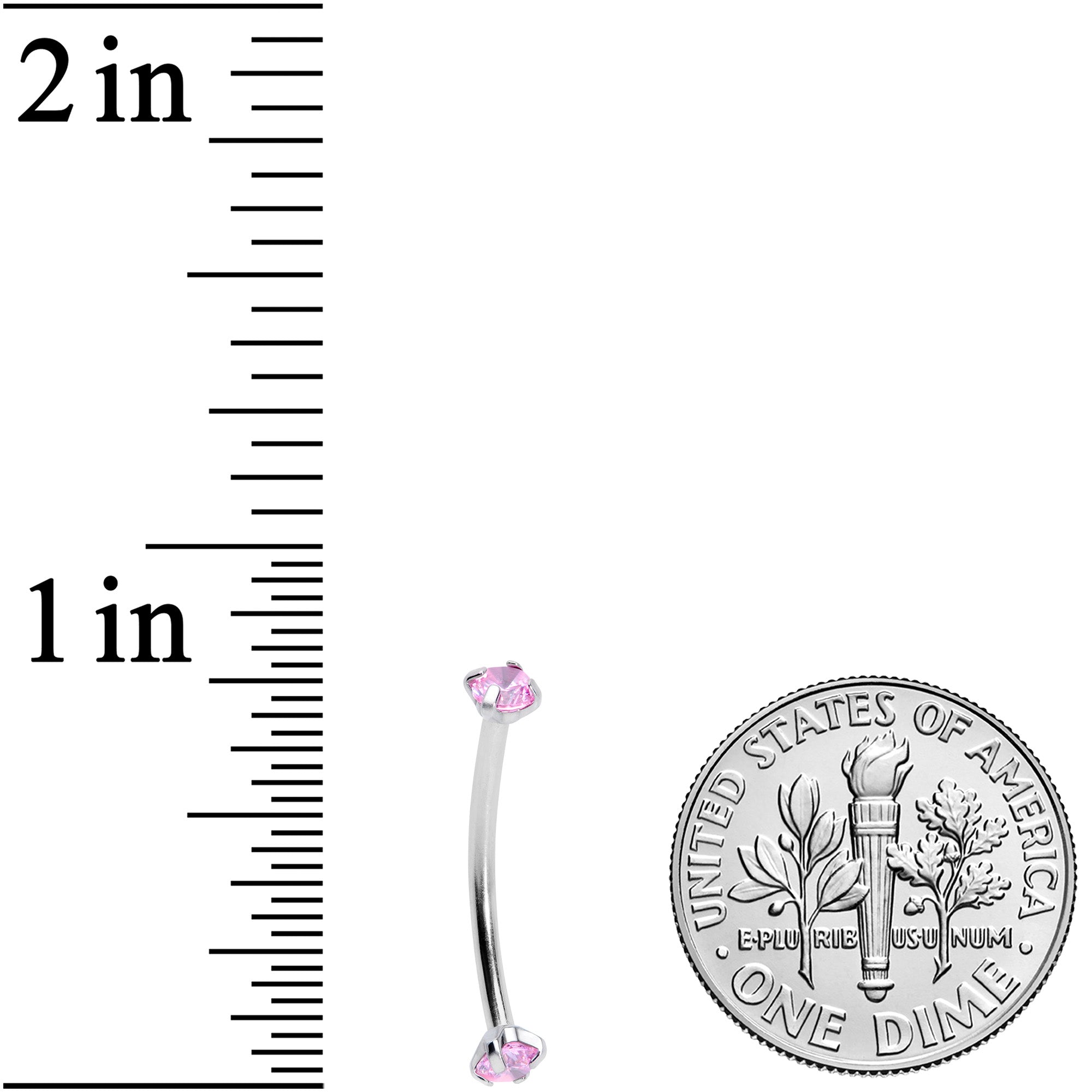 16G 9/16 Pink CZ Gem End Curved Barbell