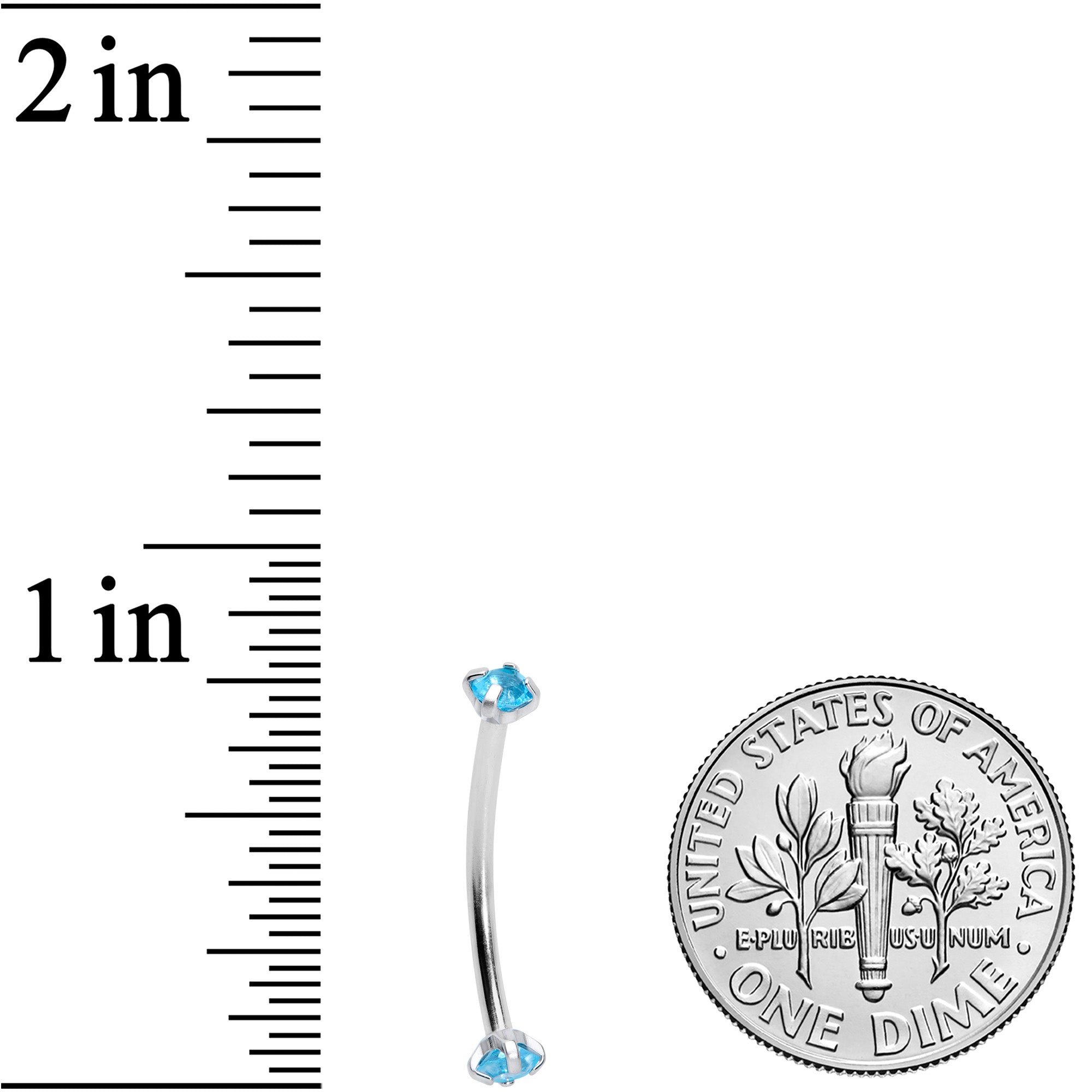 16G 9/16 Aqua CZ Gem End Curved Barbell