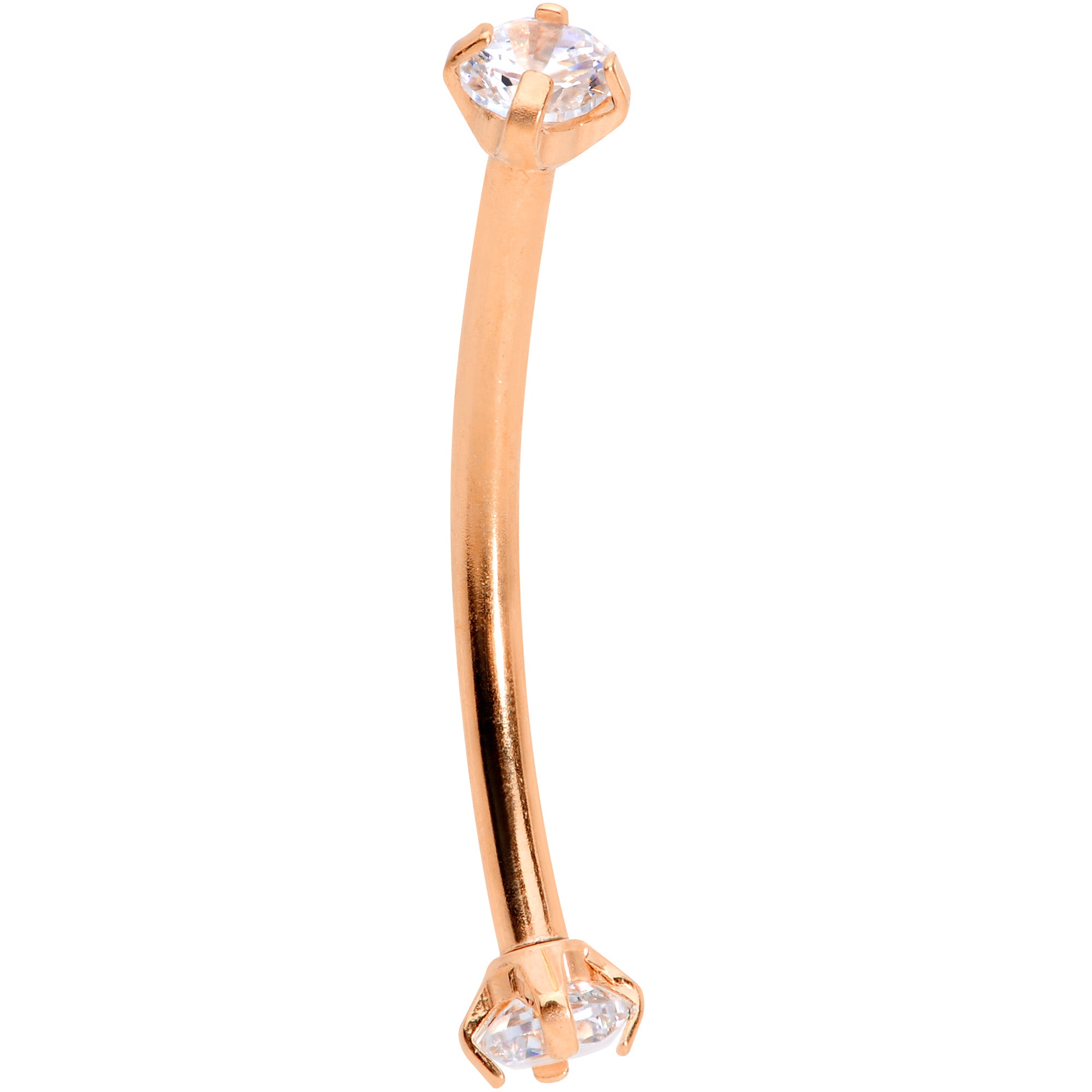 16G 9/16 Clear CZ Gem End Rose Gold Tone Curved Barbell