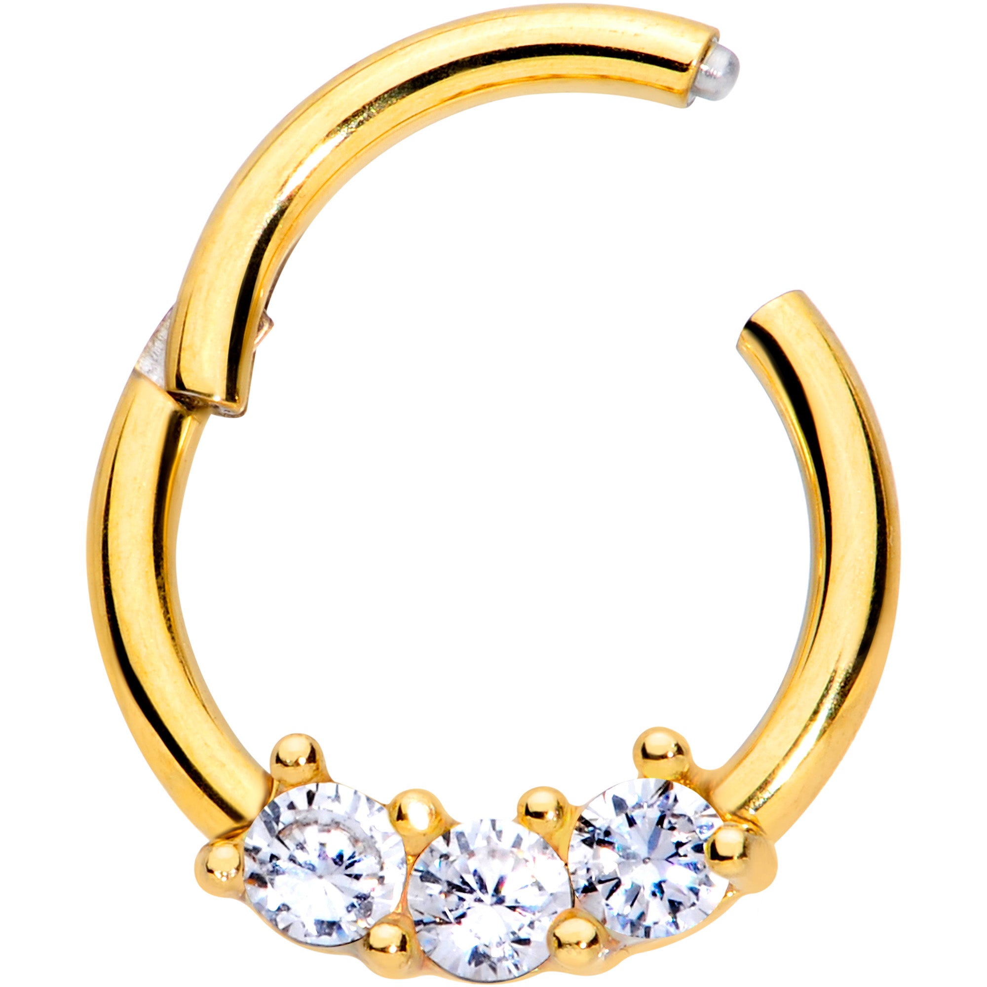 16G 5/16 Clear CZ Gem Gold Tone Trio Hinged Segment Ring