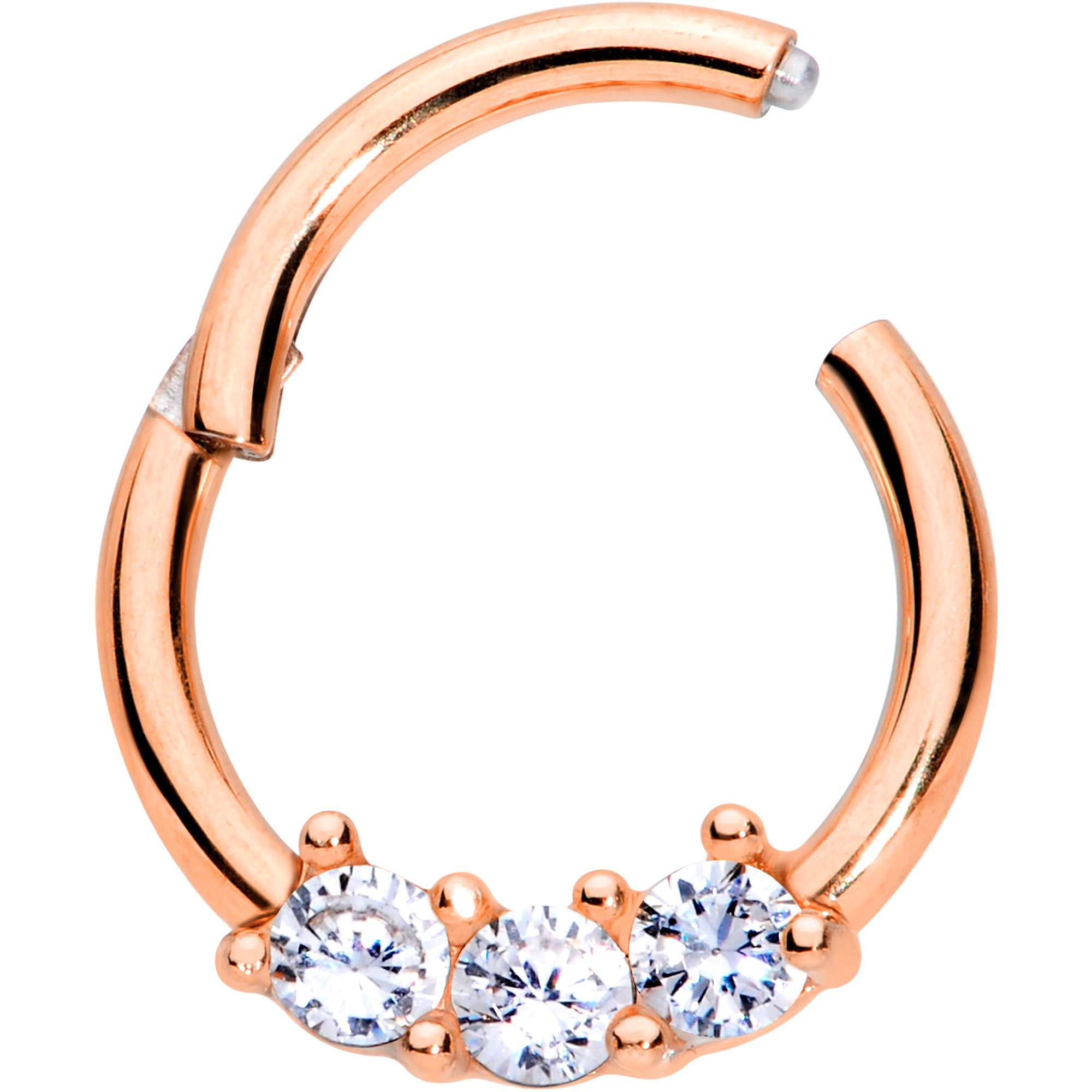 16G 5/16 Clear CZ Gem Rose Gold Tone Trio Hinged Segment Ring